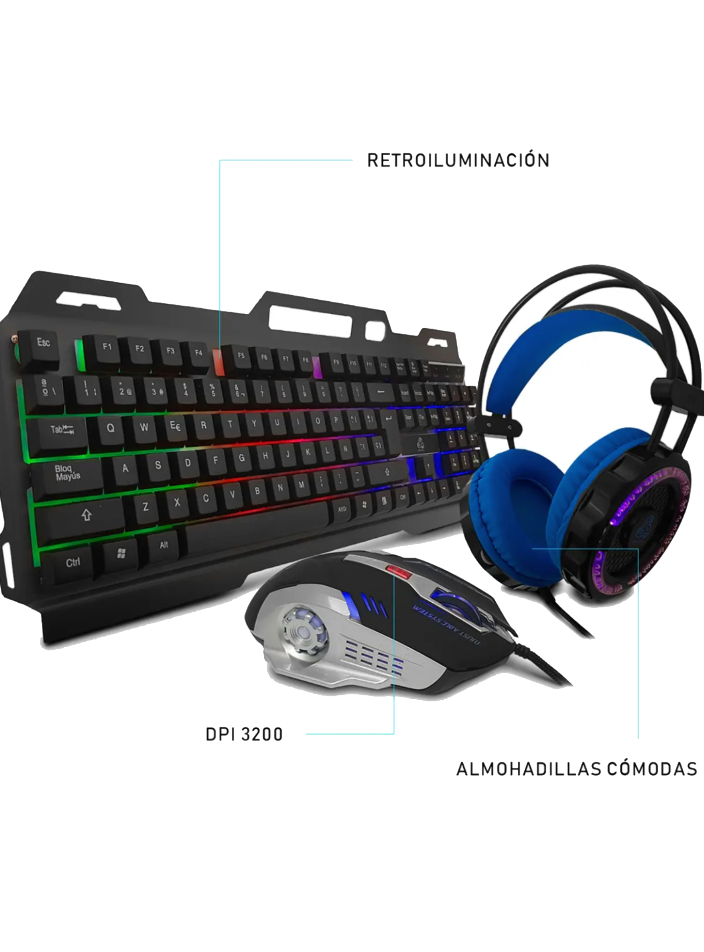 Combo Gamer Retroilimunado Mouse Teclado Audifonos CP-02-5