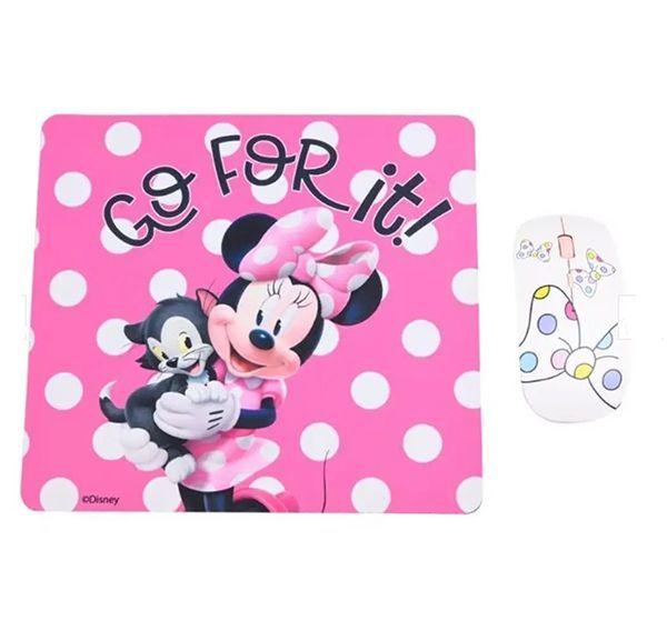 Kit Mouse Óptico Inalámbrico + Mousepad Minnie Rosa-0