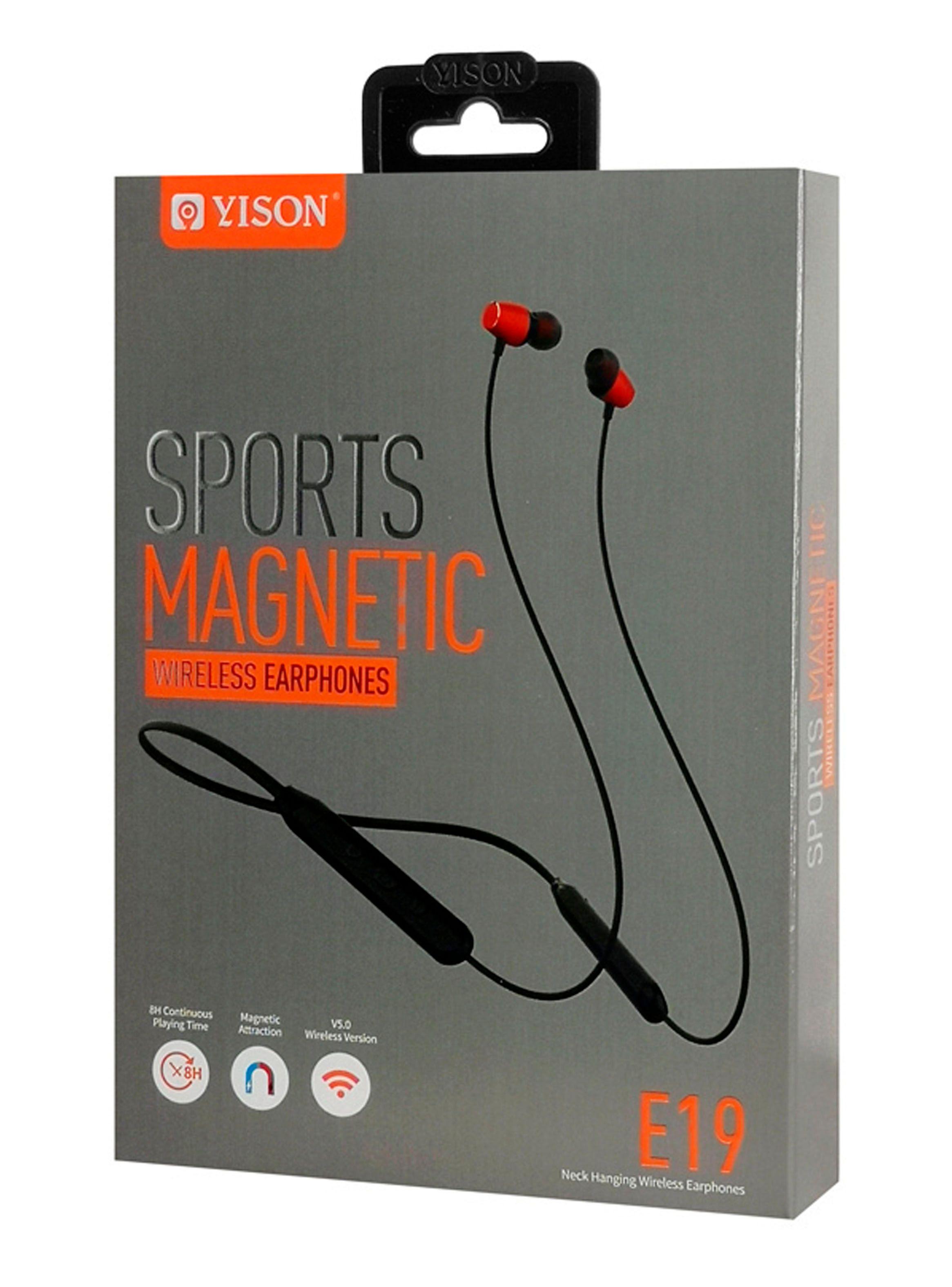 Audifonos Inalambrico Bluetooth Deportivo Macnetico E19 Rojo-3