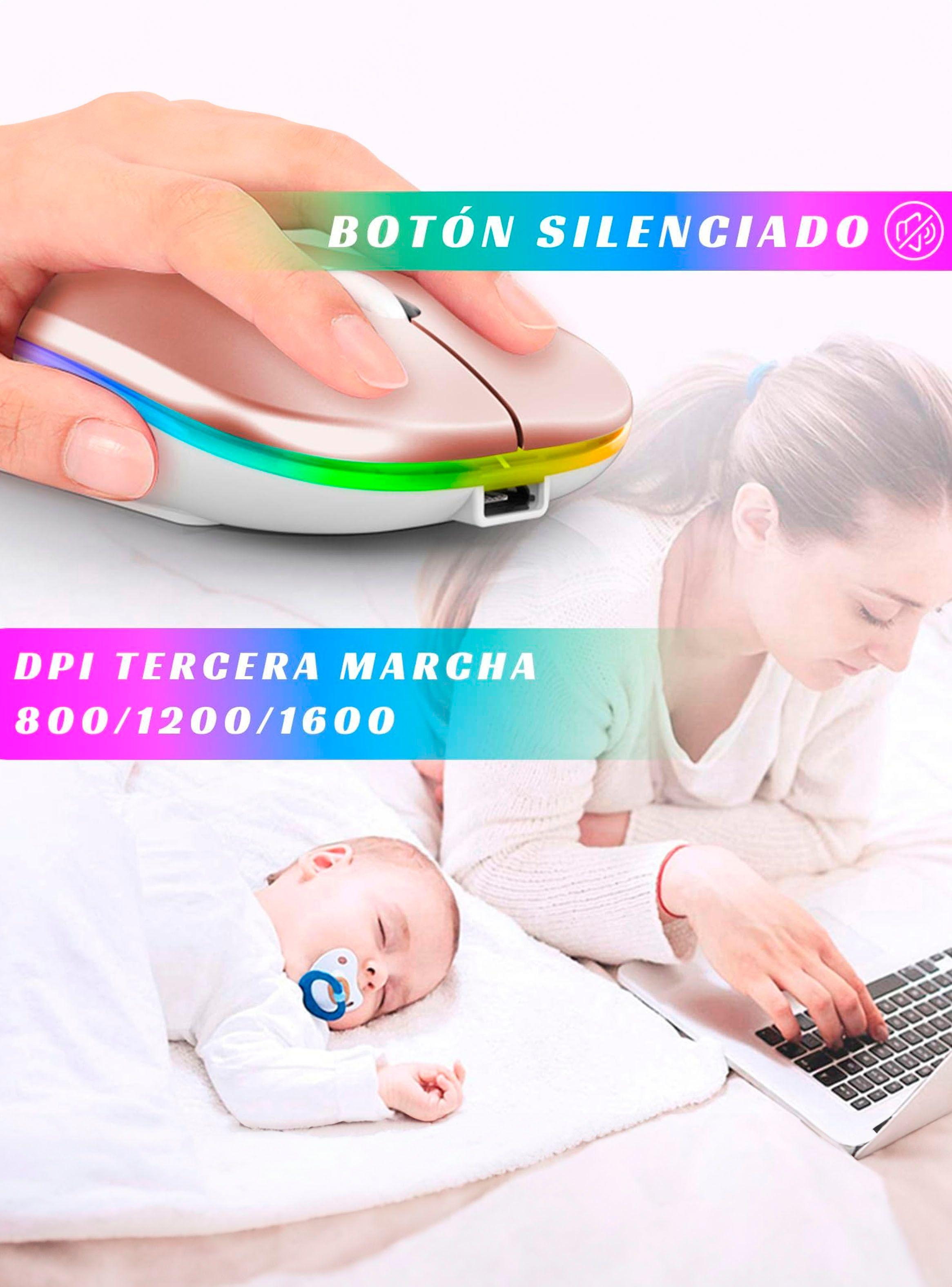 Mouse Inalambrico RGB Dual USB-Bluetooth Recargable Rosado-3