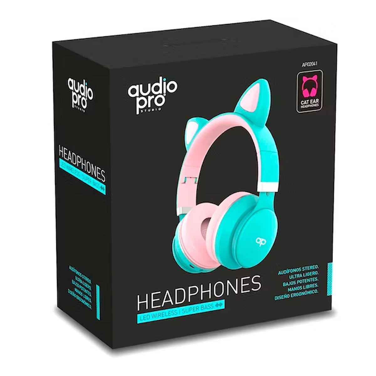 Audífonos de Gato Bluetooth AUX Micro Sd LED Audiopro Turquesa-1