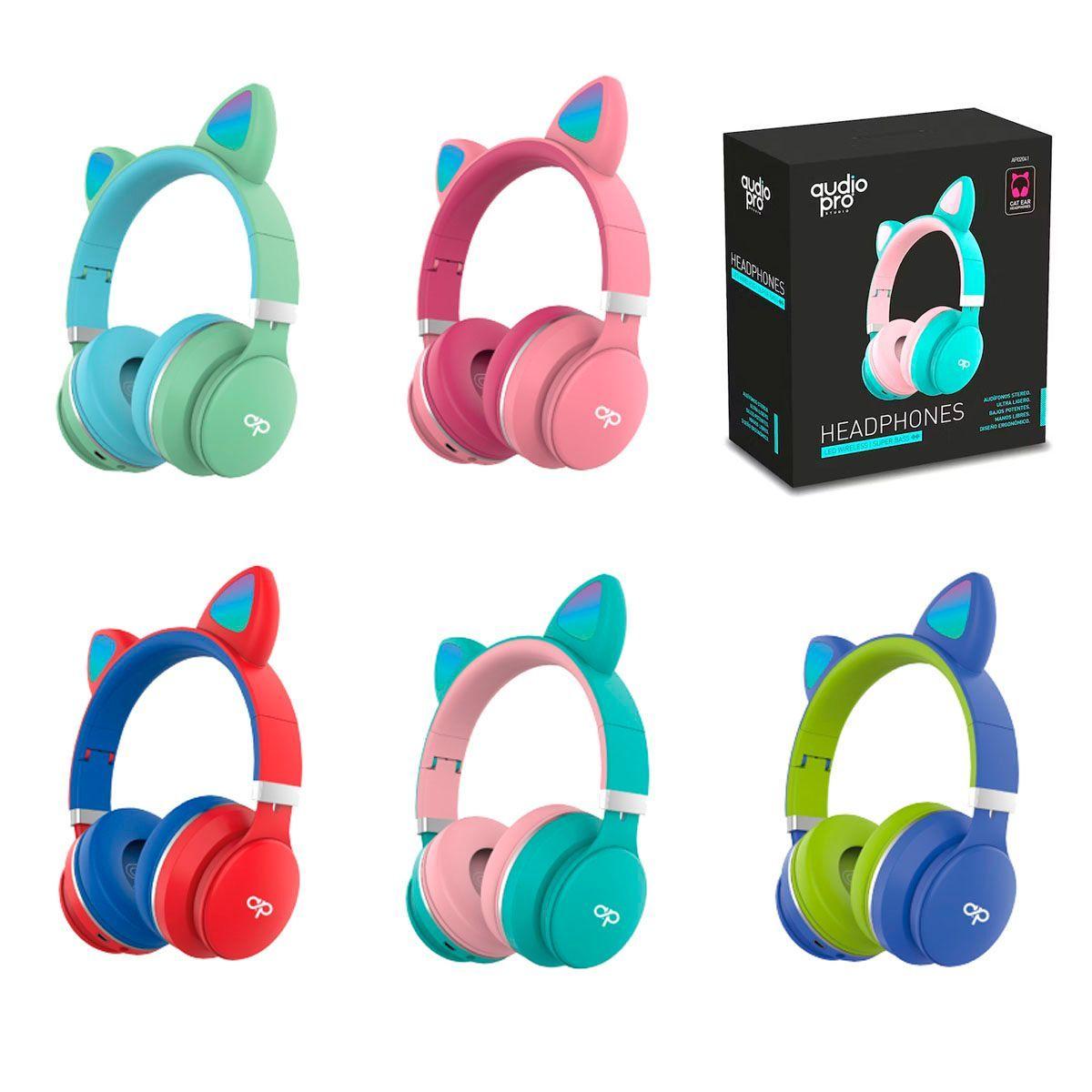 Audífonos de Gato Bluetooth AUX Micro Sd LED Audiopro Turquesa-2