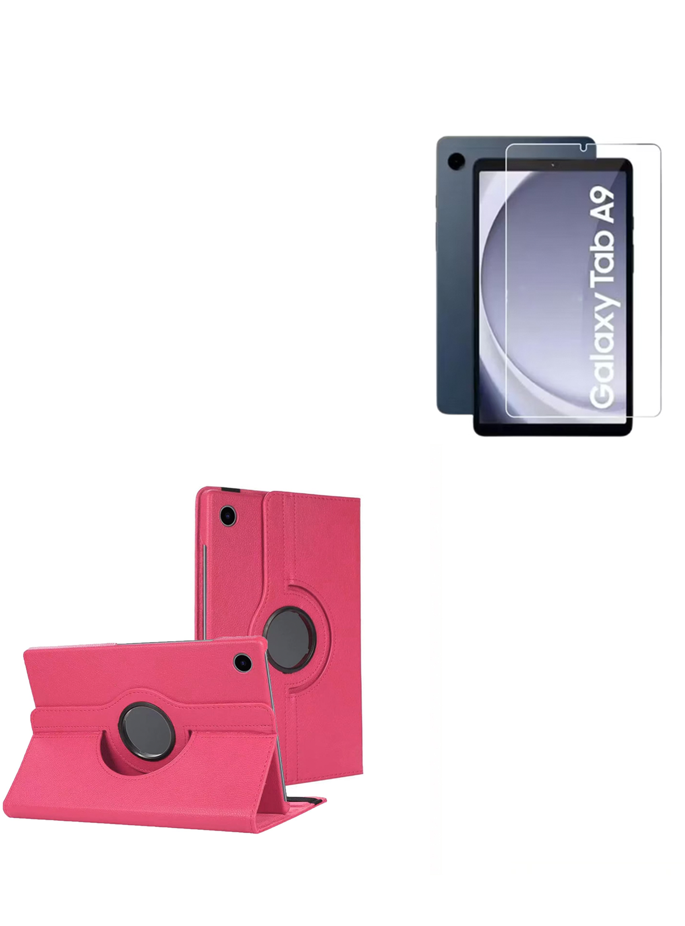 Carcasa Giratoria Para Tab Samsung A9 Normal Con Lamina Vidrio Fucsia-0