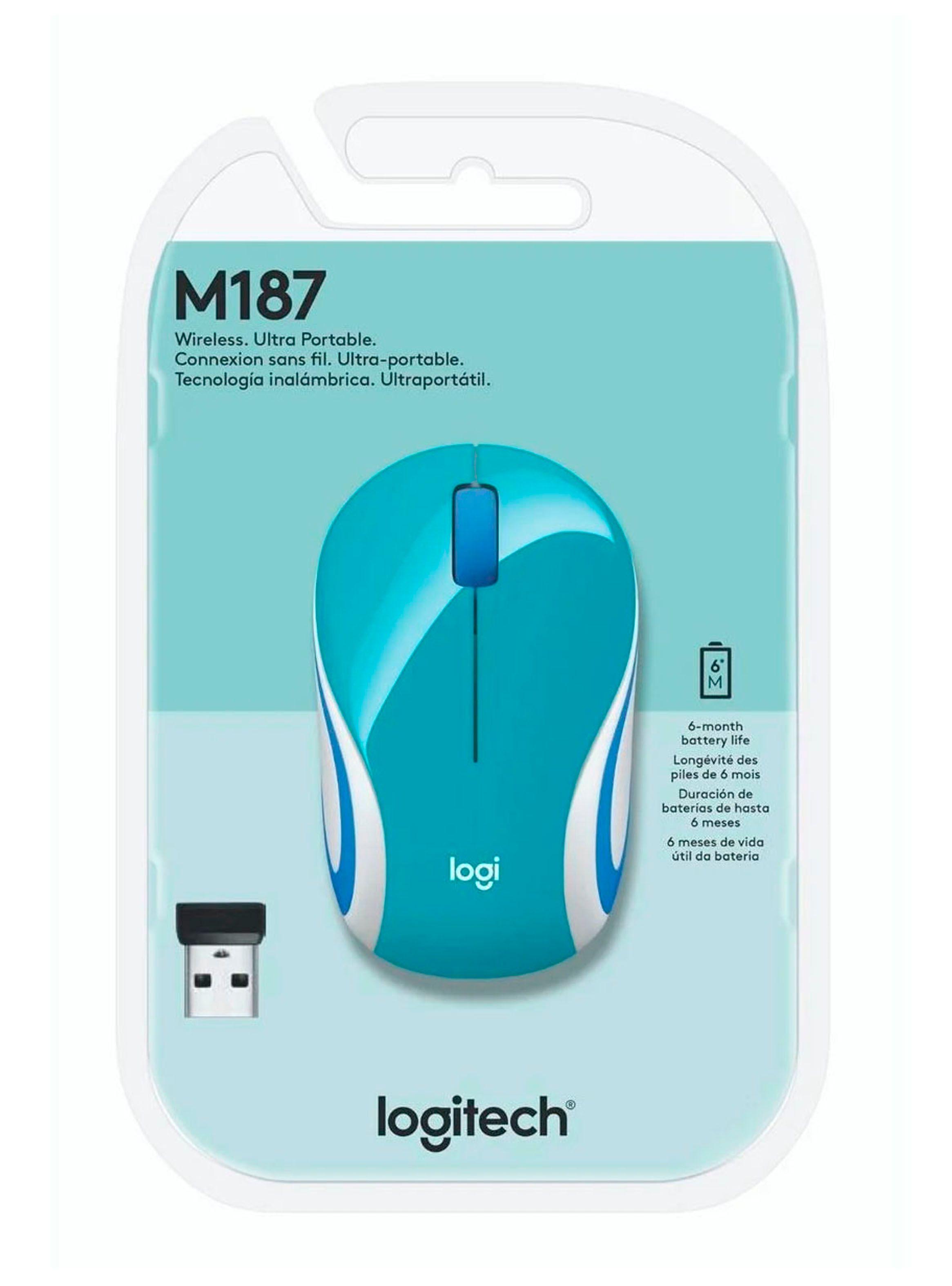 Mouse Optico Inalambrico Logitech M187 Celeste-3