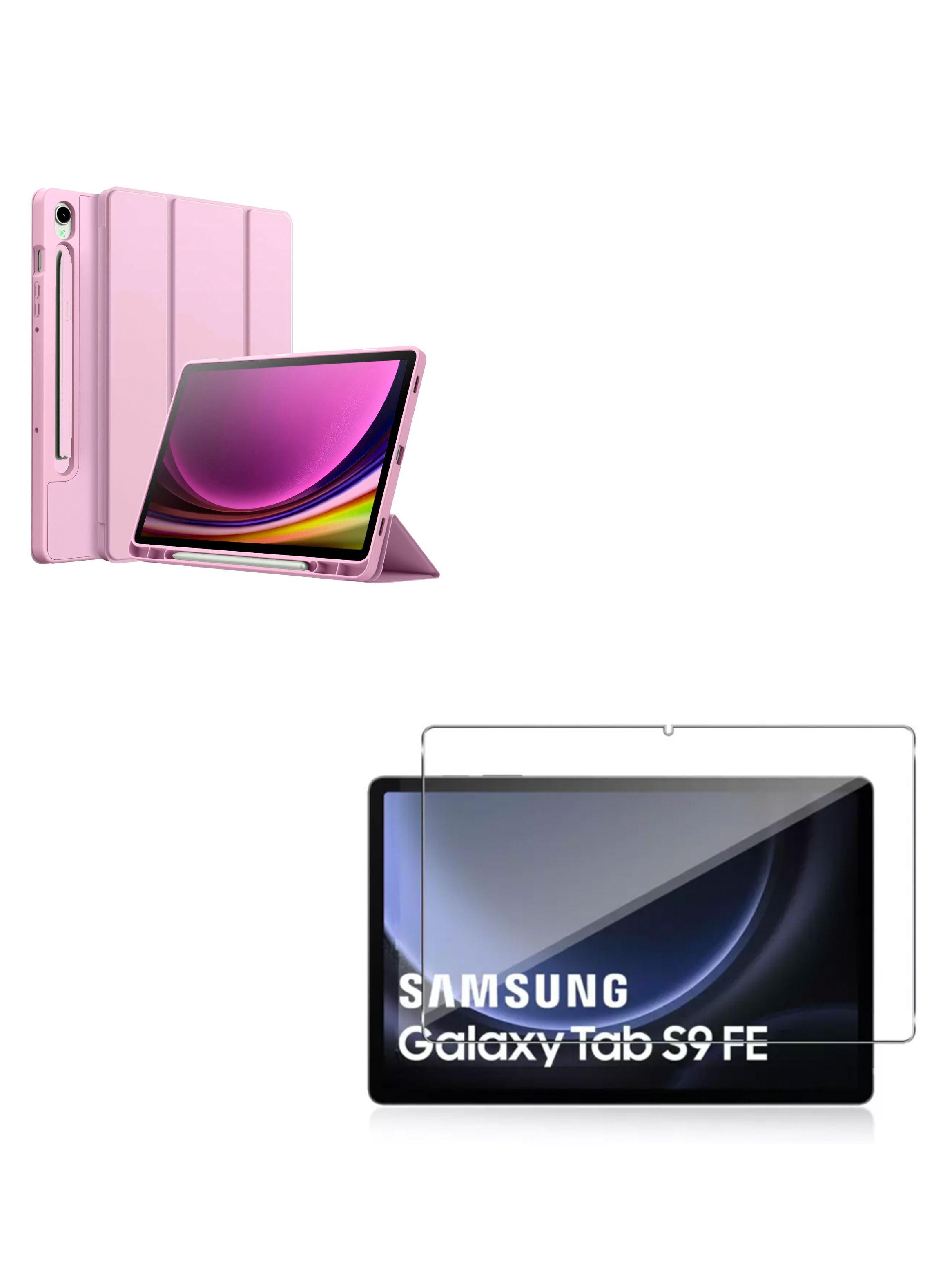 Funda Smart Cover Para Samsung S9 Fe 10.9 Rosa Lamina Vidrio-0