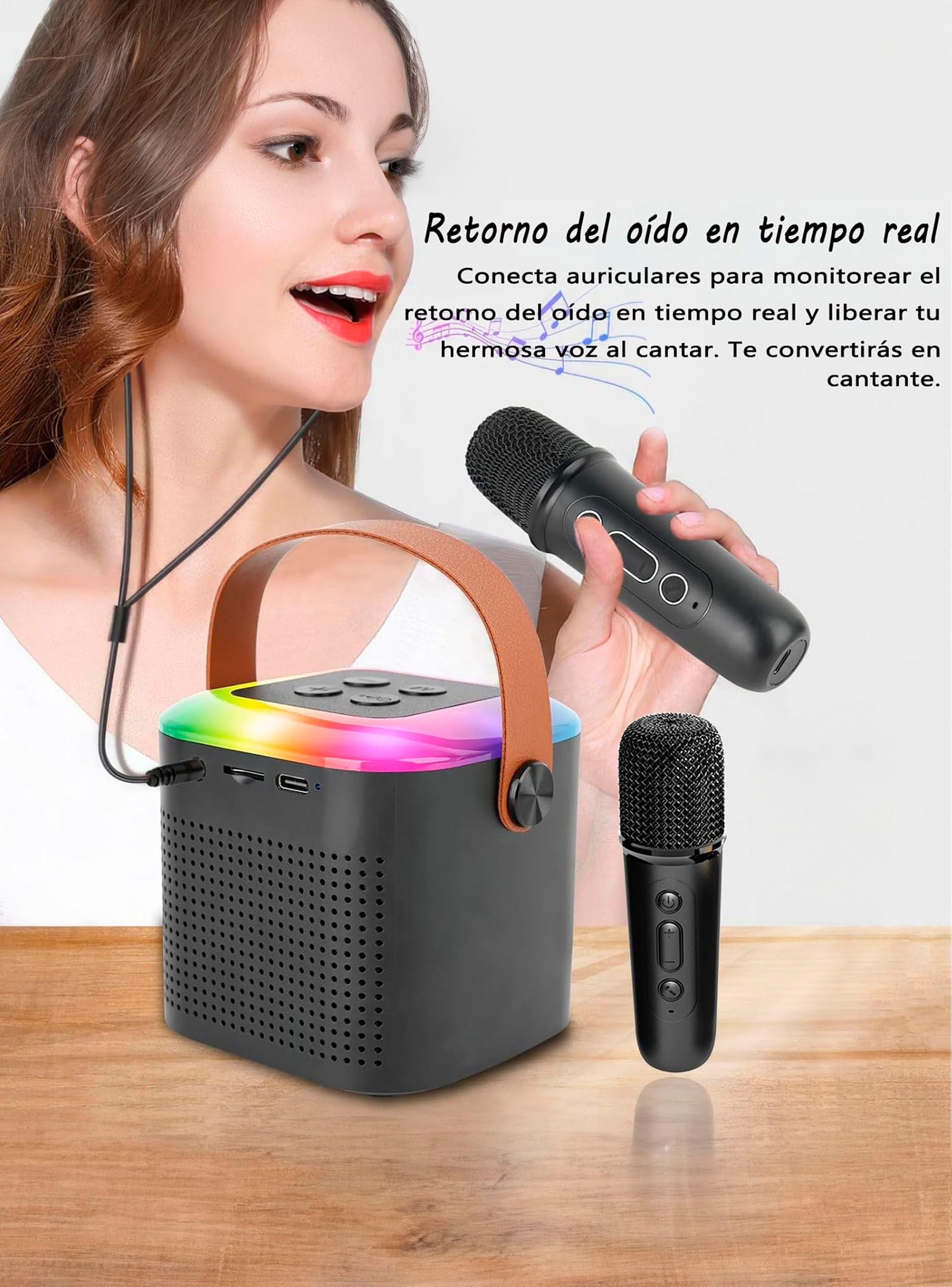 Parlante Bluetooth Portatil Karaoke Luces RGB AP02101 Negro-2