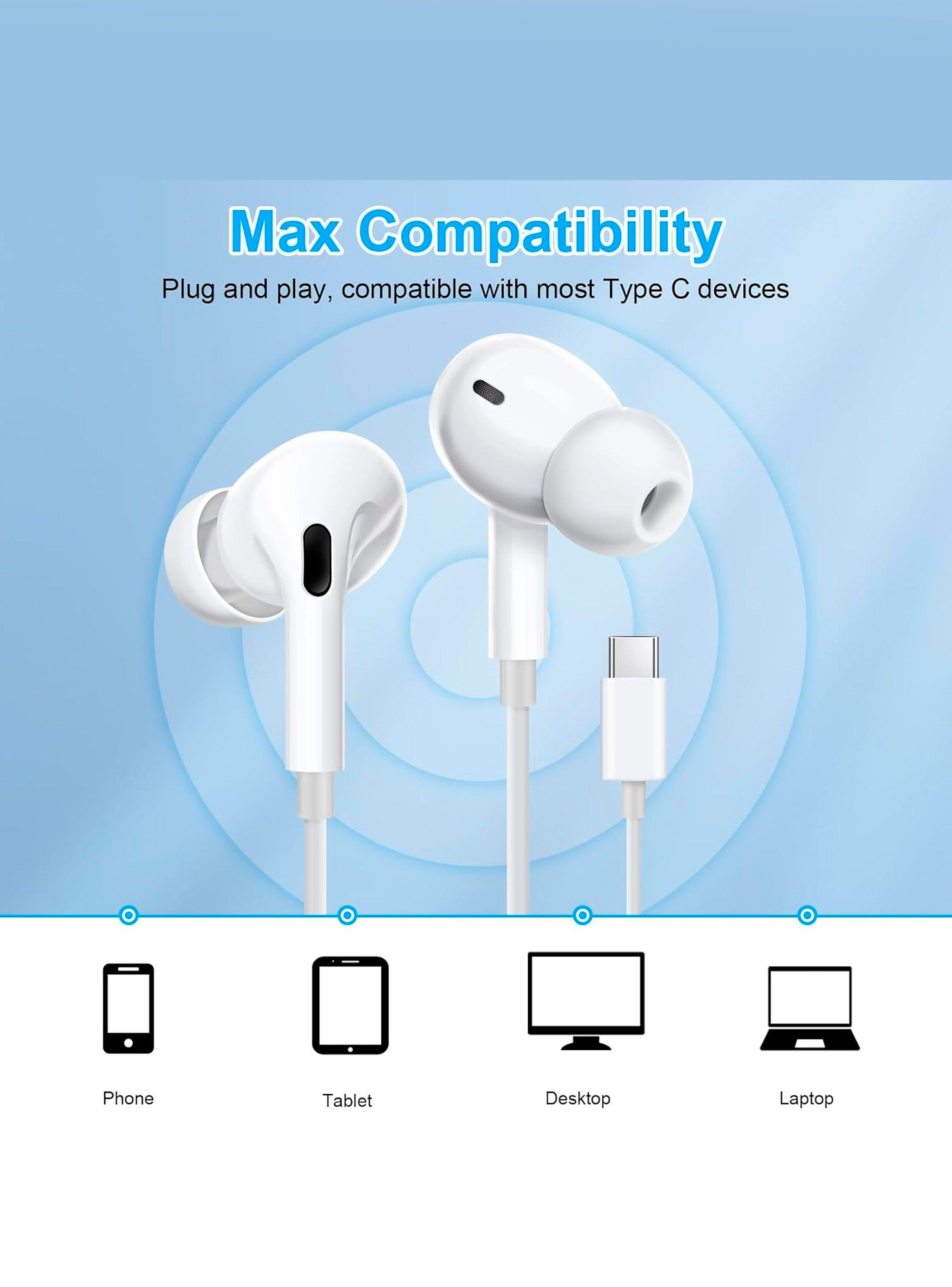 Audifono Con Cable USB-C Manos Libre Control Volumen Blanco-1
