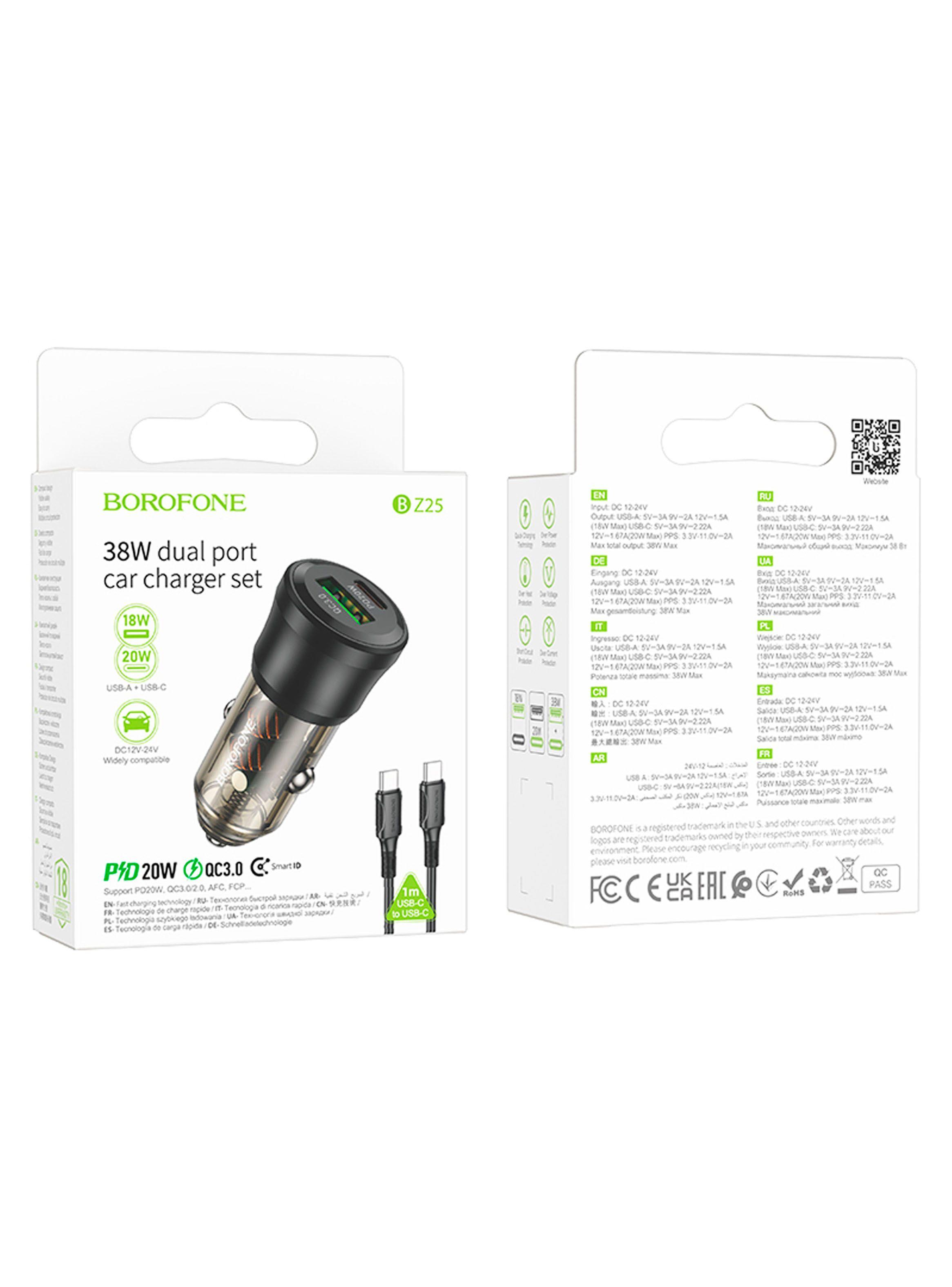 Cargador De Auto 38W Y Cable Compatible USB-C Borofone BZ25-3