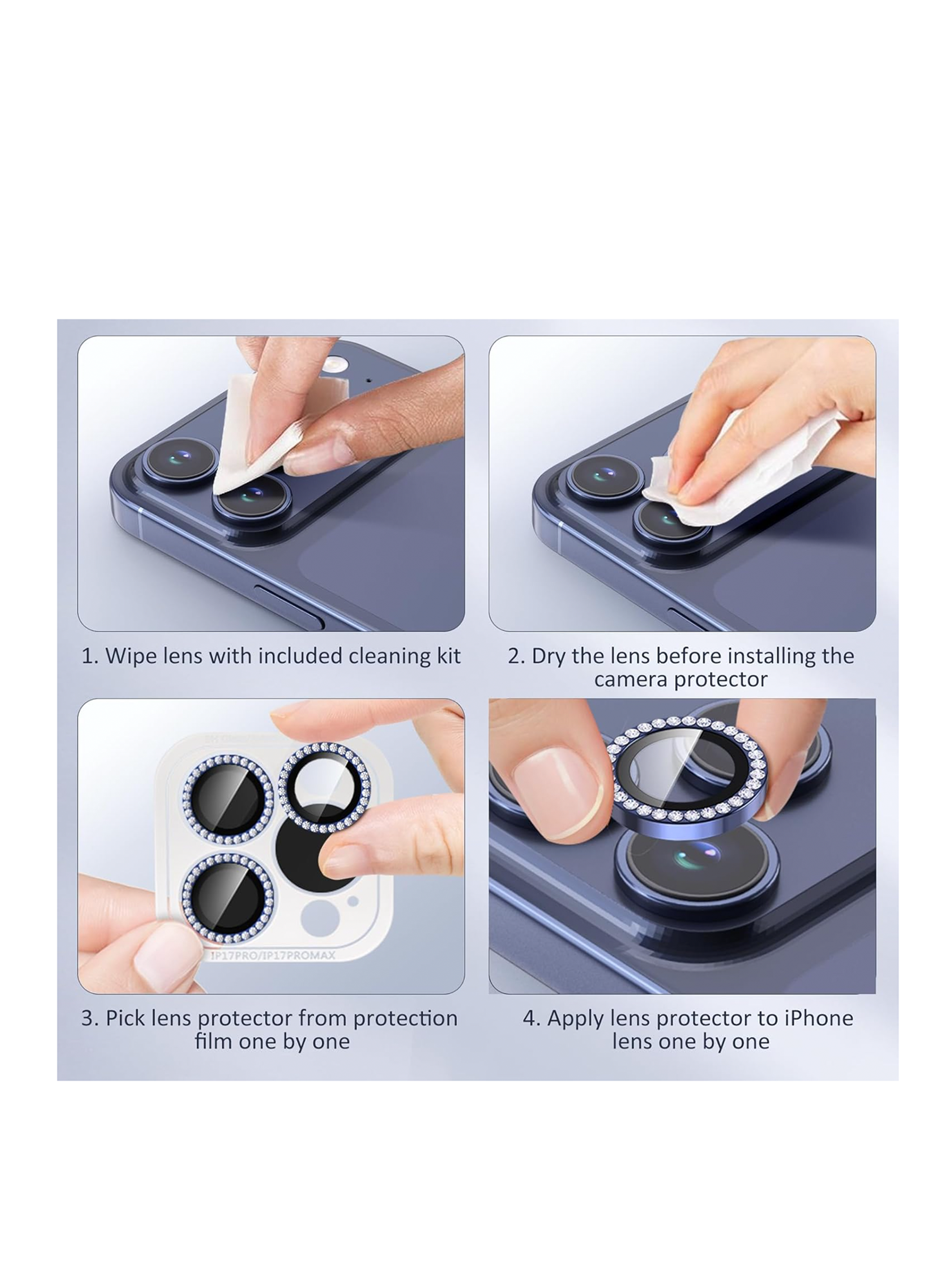 Lamina Protectora De Cámara Brillo Para iPhone 17 Pro Max Azul-3