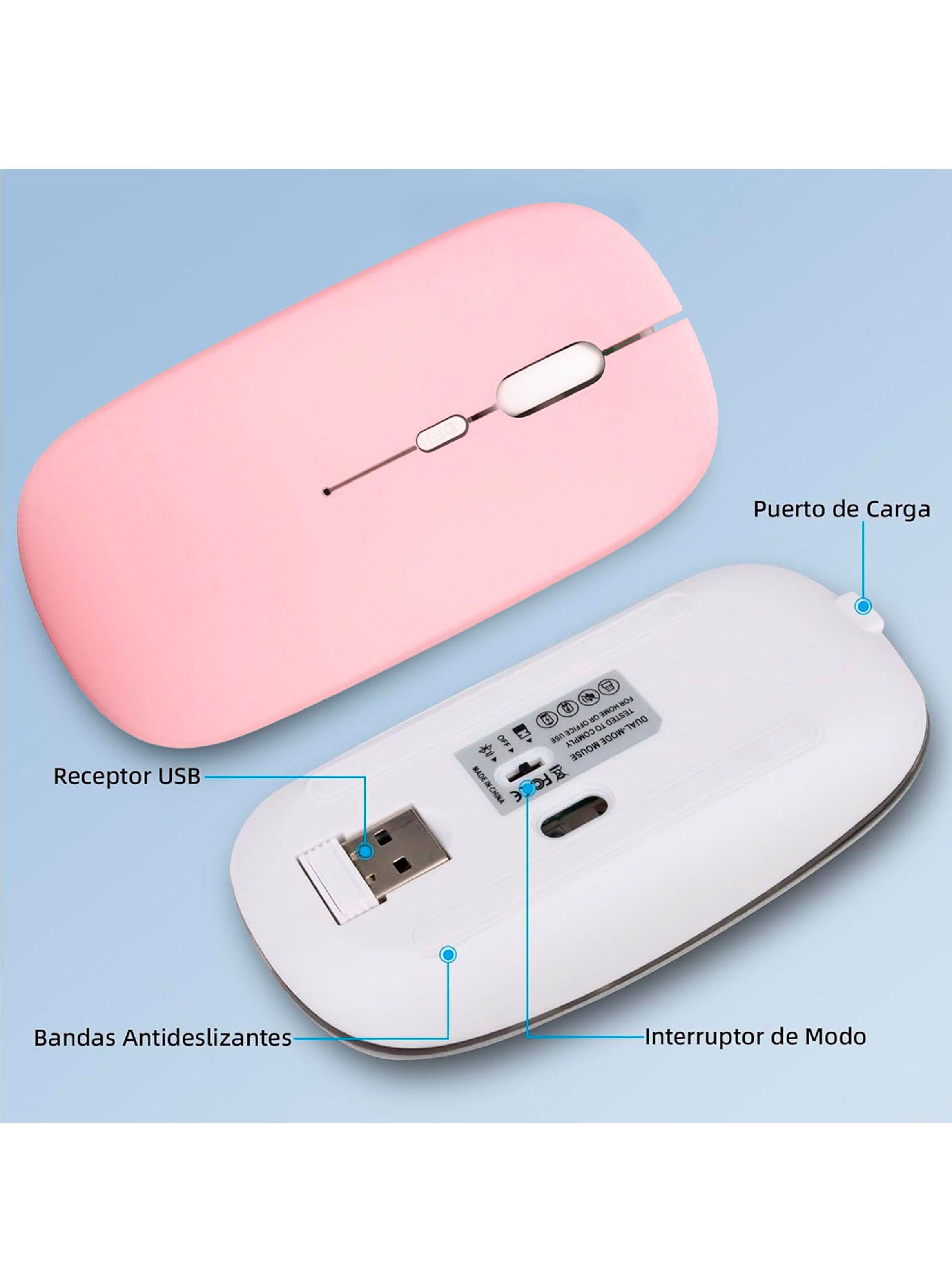Mouse Inalambrico Recargable Bluetooth Receptor USB Rosa-1