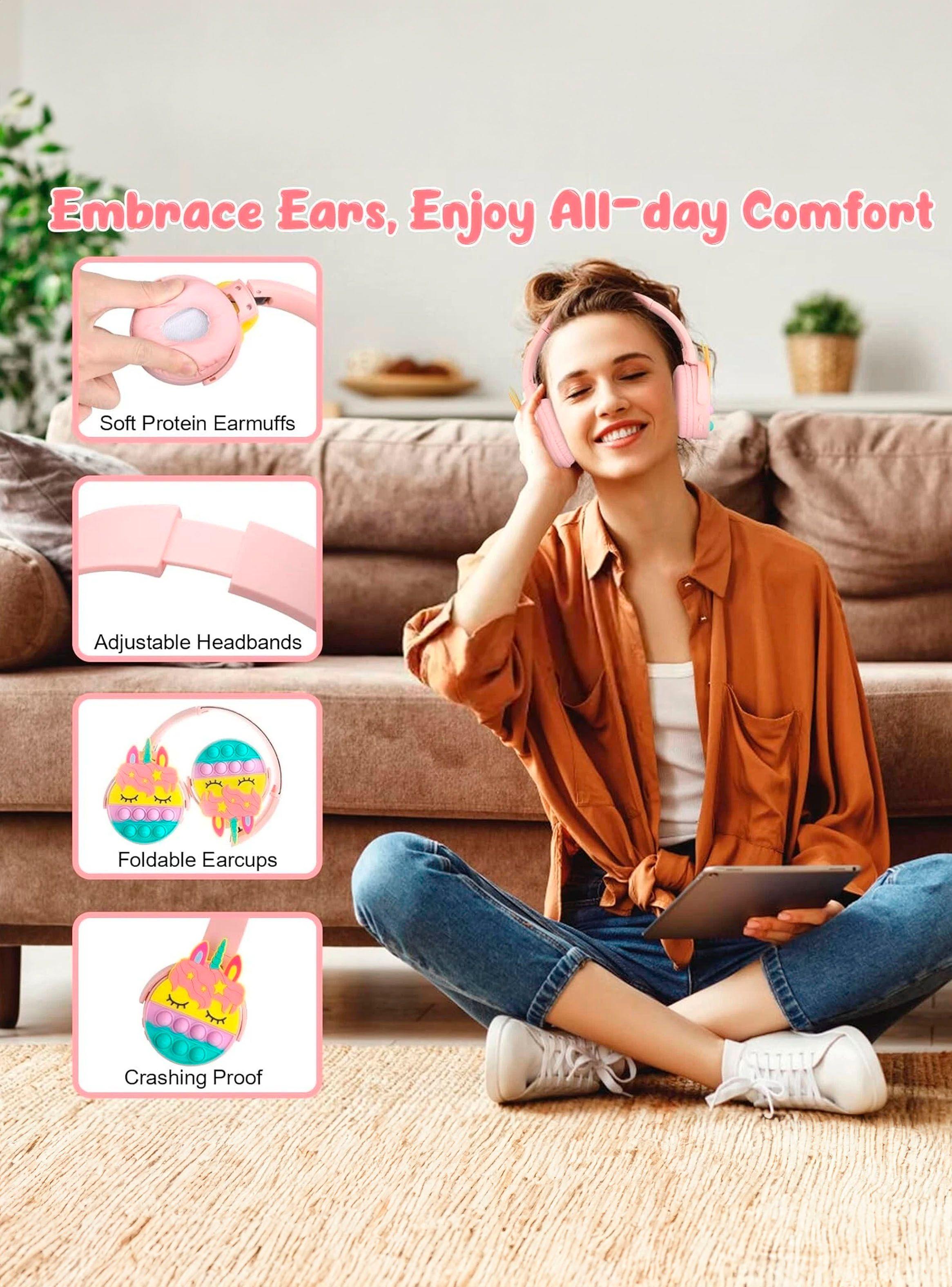 Audifonos Inalambricos Bluetooth PopIt Diseño Unicornio Rosa-2