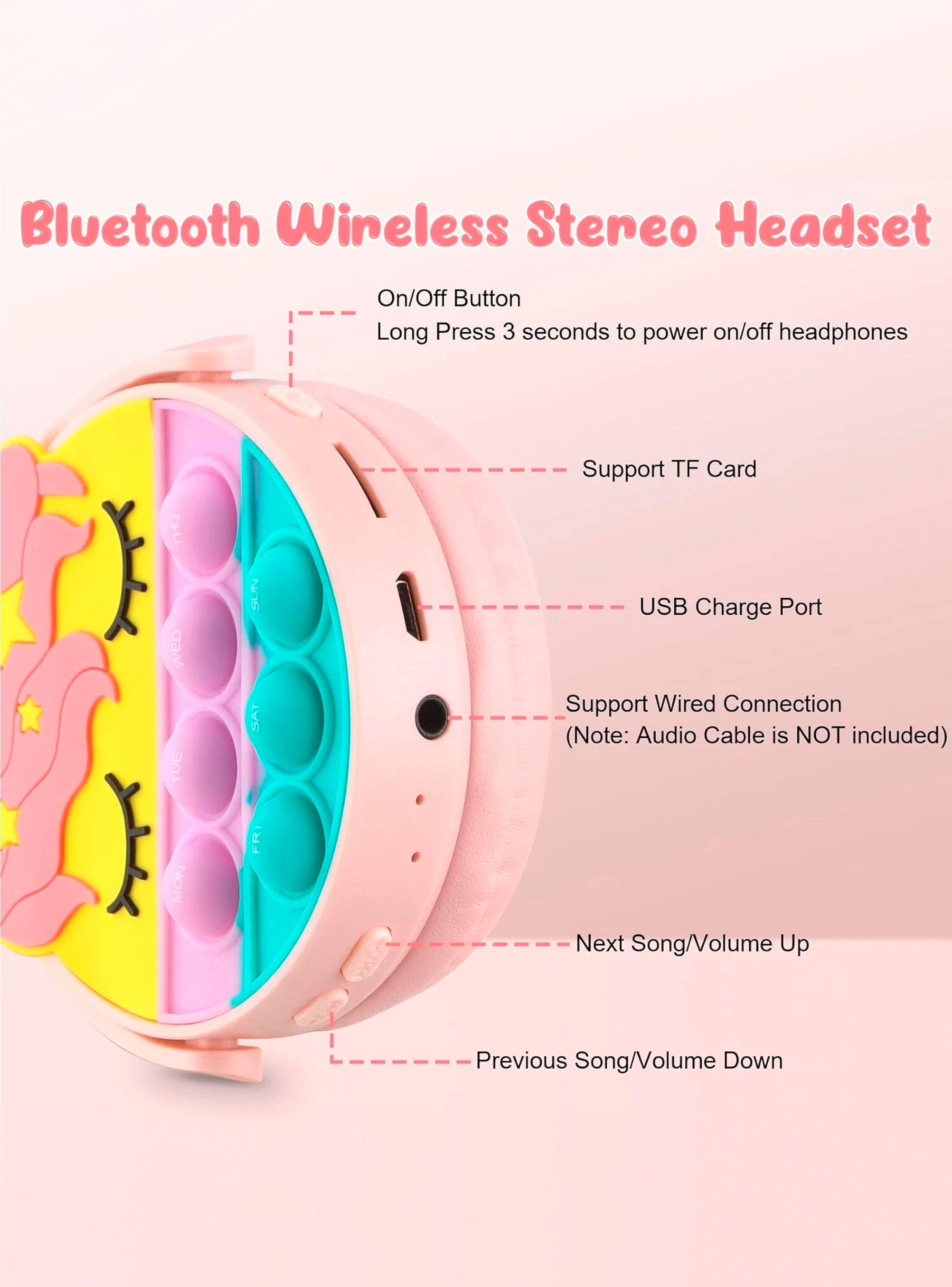 Audifonos Inalambricos Bluetooth PopIt Diseño Unicornio Rosa-3