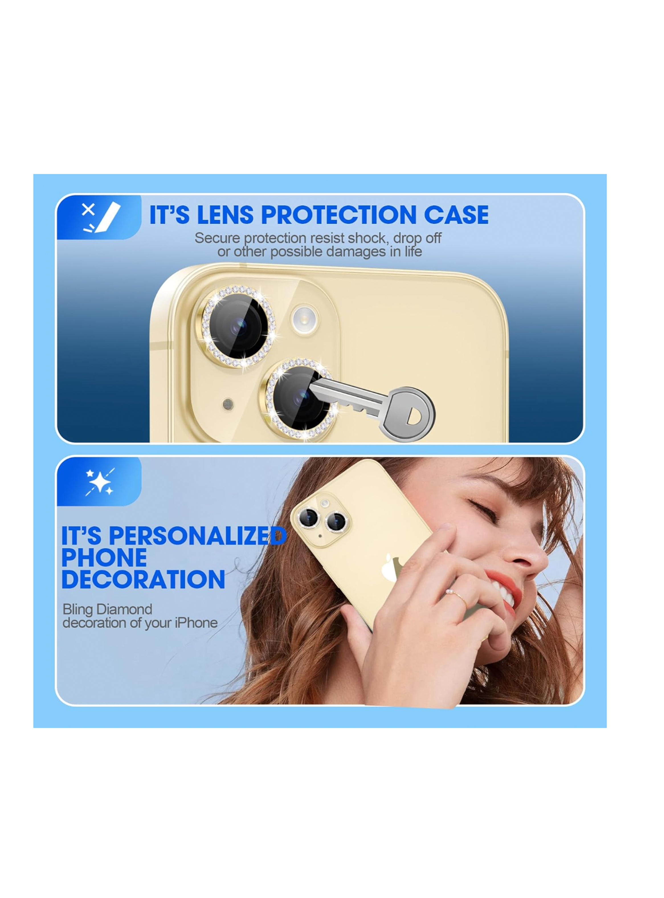 Protector Lente Camara Para iPhone 16/16 Plus Brillo Dorado-3