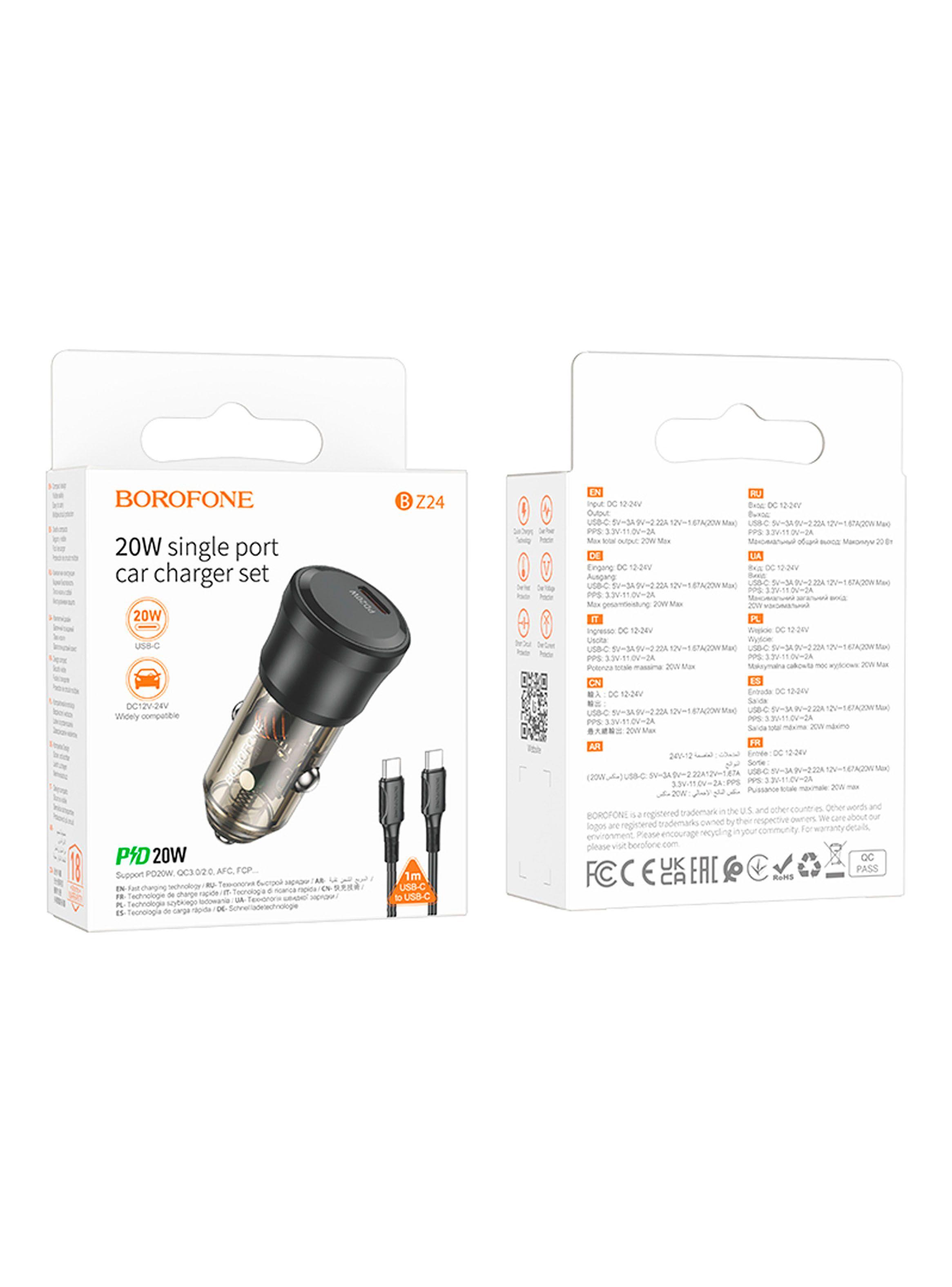Cargador De Auto 20W Y Cable Compatible USB-C Borofone BZ24-3