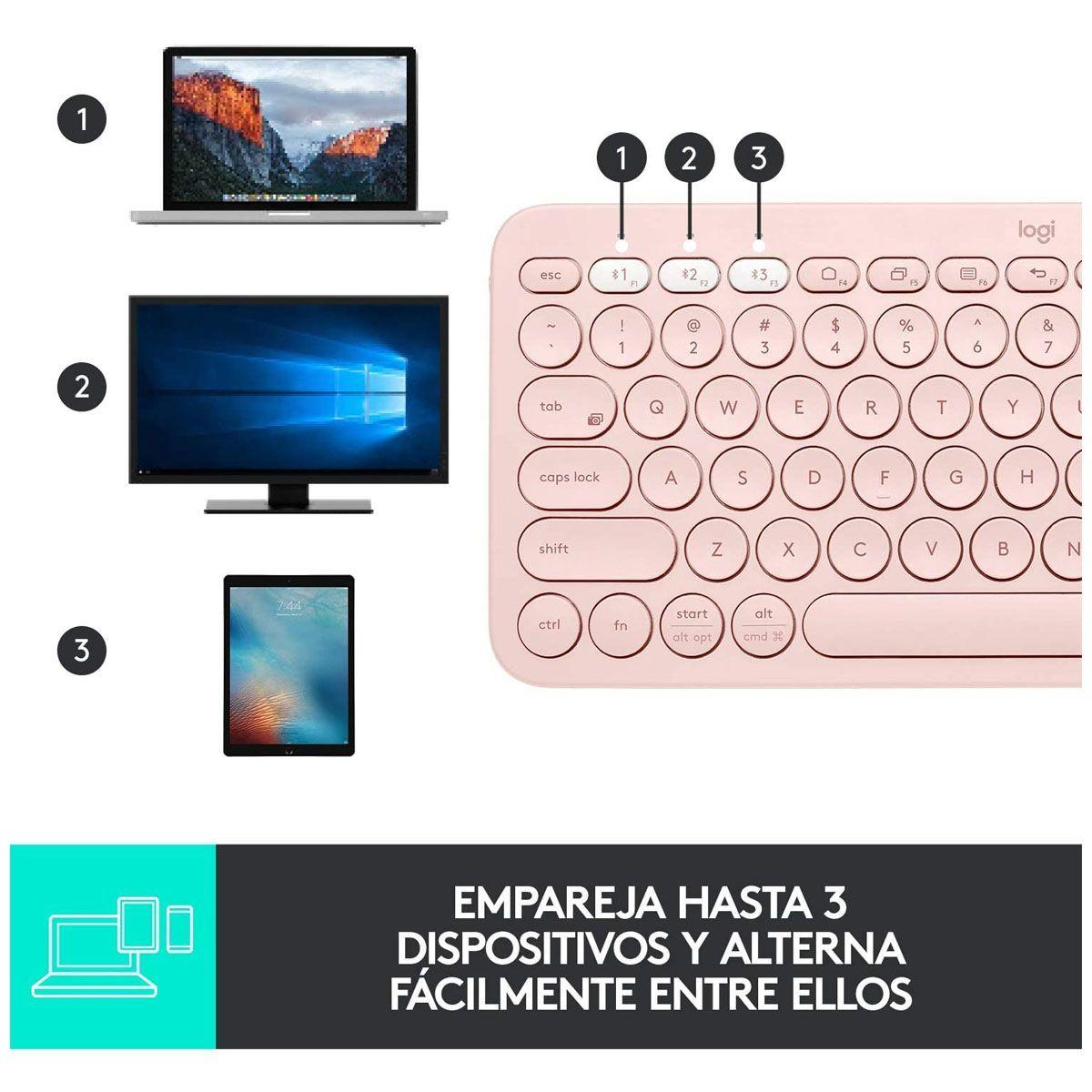 Teclado Logitech Bluetooth Multi-Device K380 Rosa-3