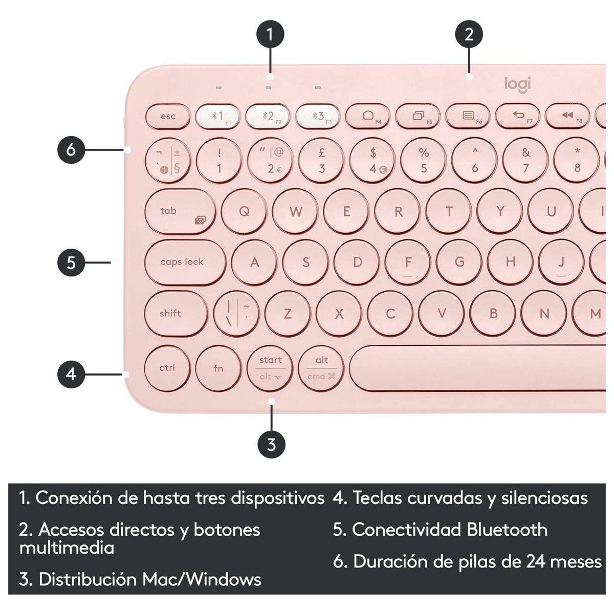 Teclado Logitech Bluetooth Multi-Device K380 Rosa-2