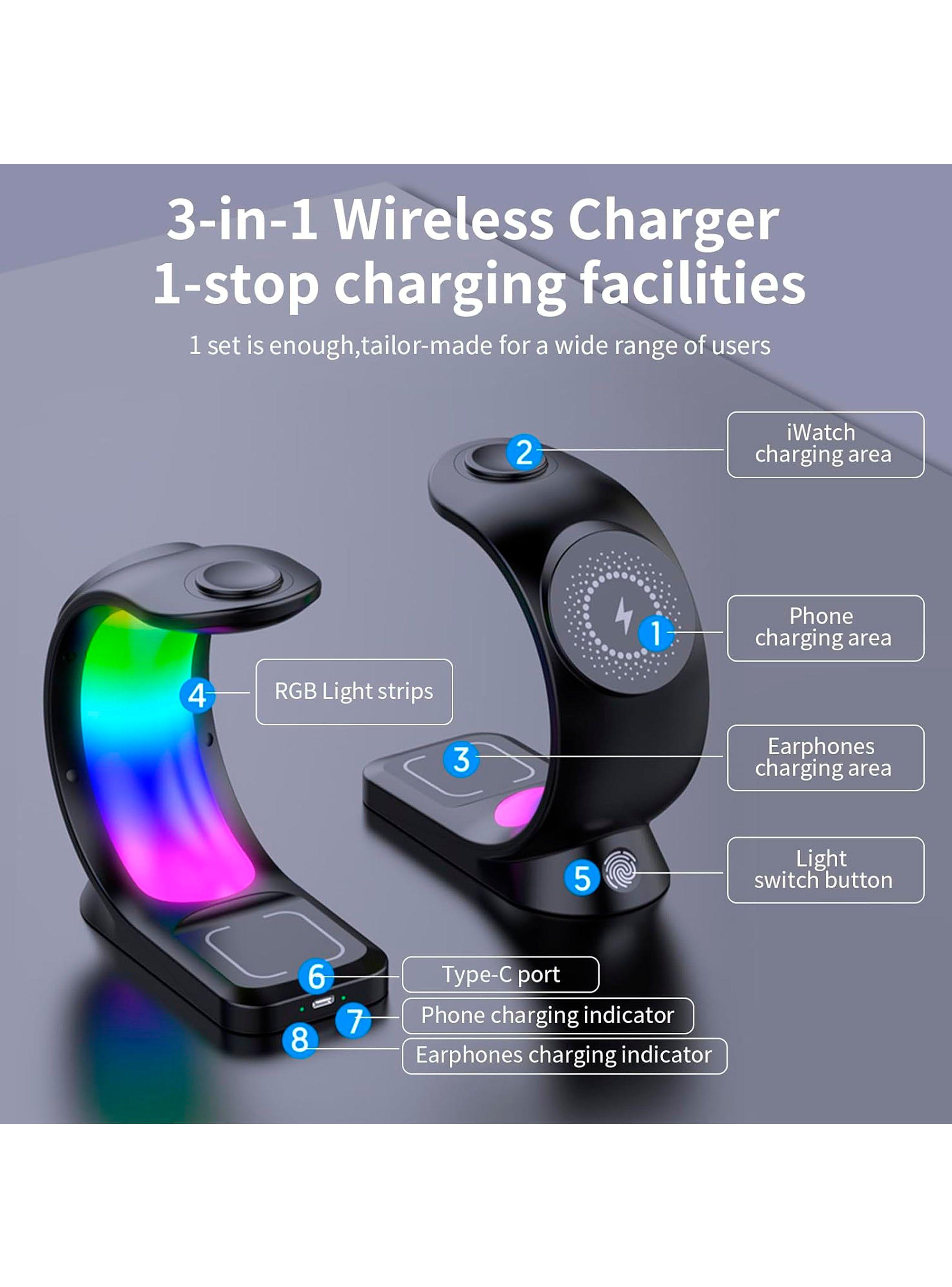 Estacion Base De Carga Inalambrica Carga Rapida 15W 3en1 T17-3