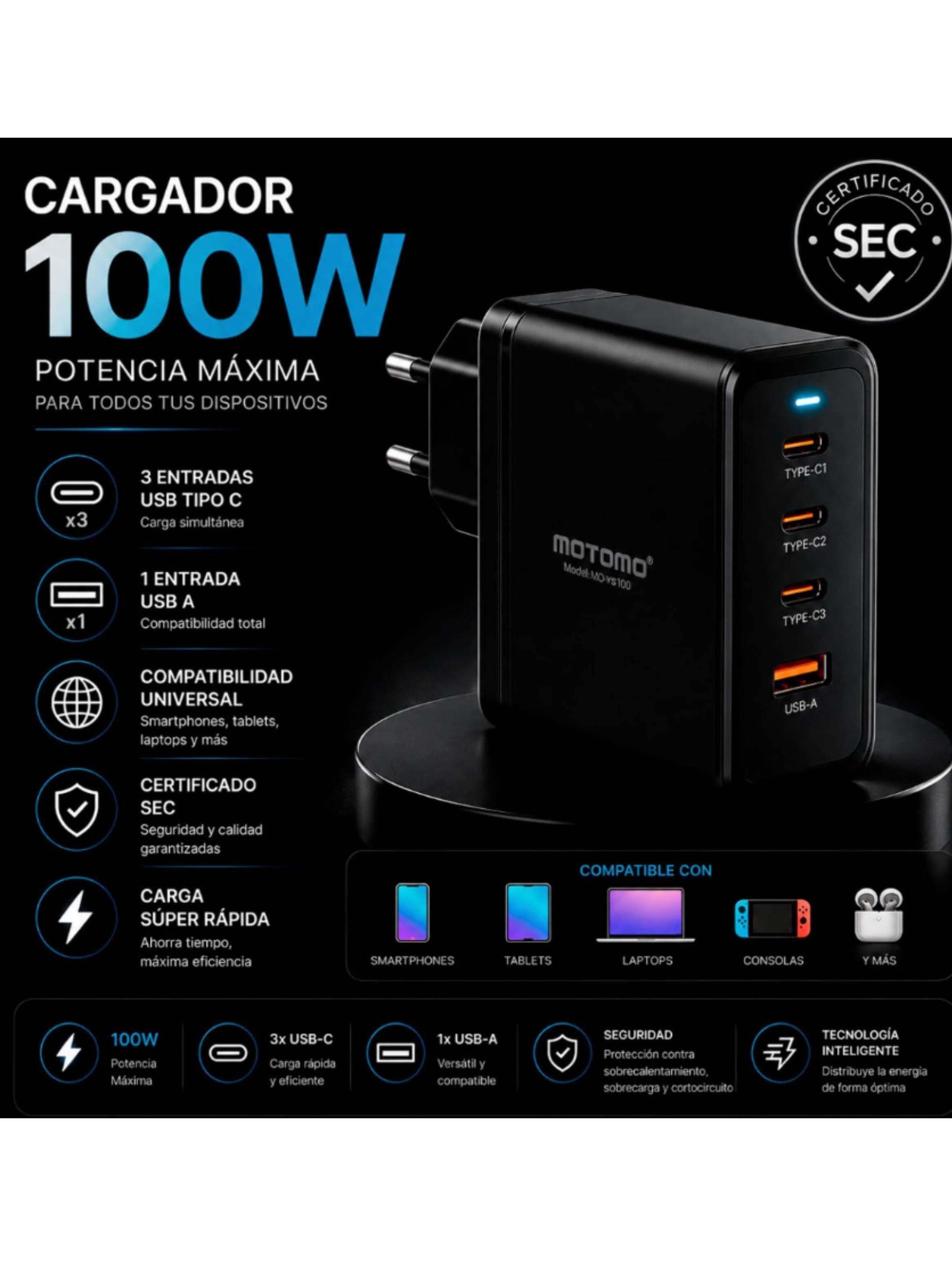 Cargador Portátil Carga Rápida 100w 3 USB-C + Cable Usb-c-2