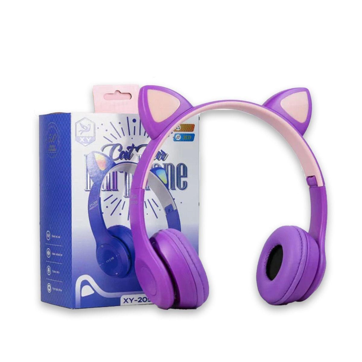 Audífonos Inalámbrico Bluetooth Gato Lila 205L-4