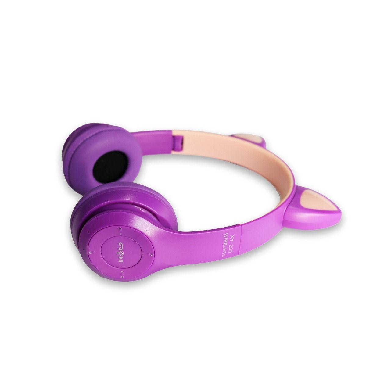 Audífonos Inalámbrico Bluetooth Gato Lila 205L-3