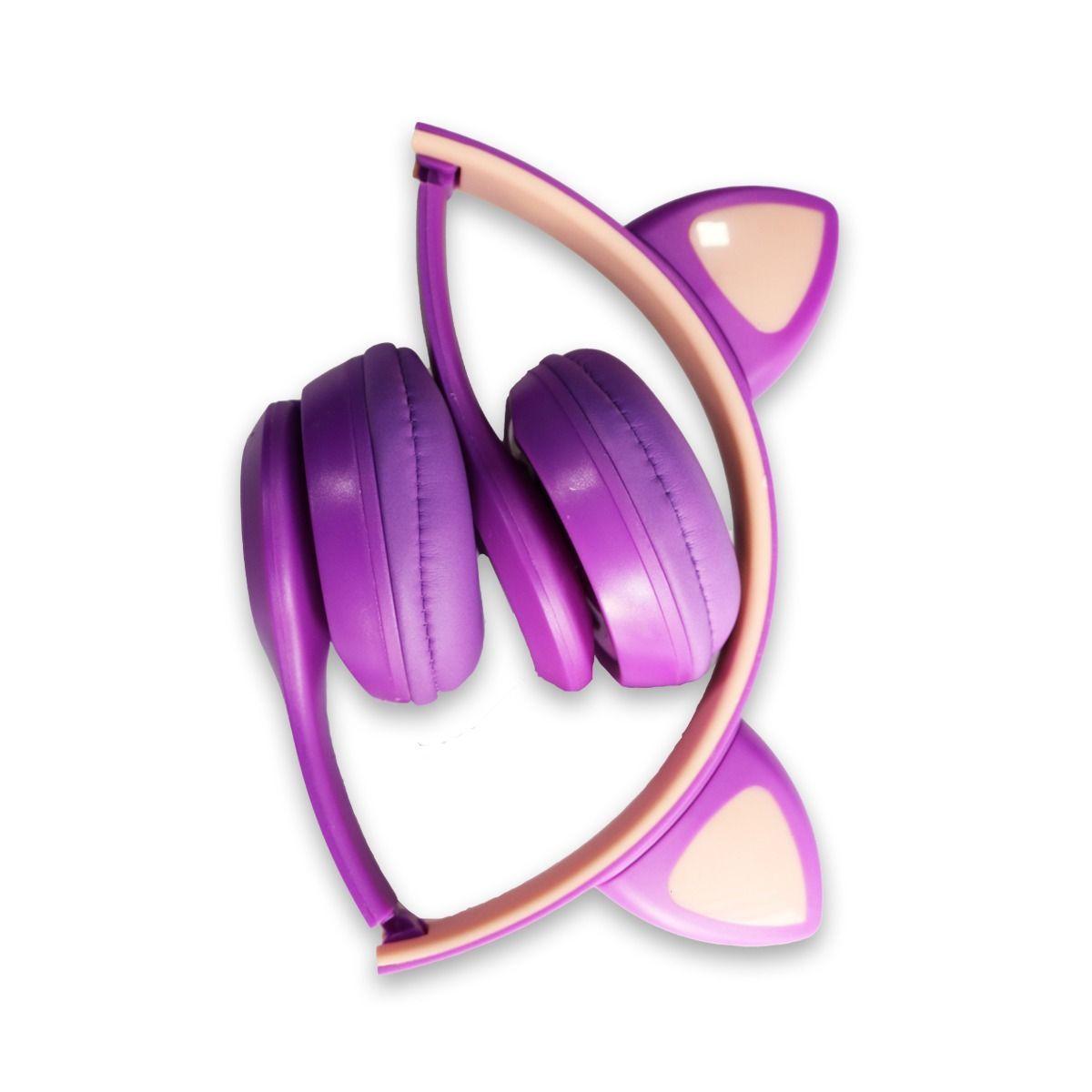 Audífonos Inalámbrico Bluetooth Gato Lila 205L-2