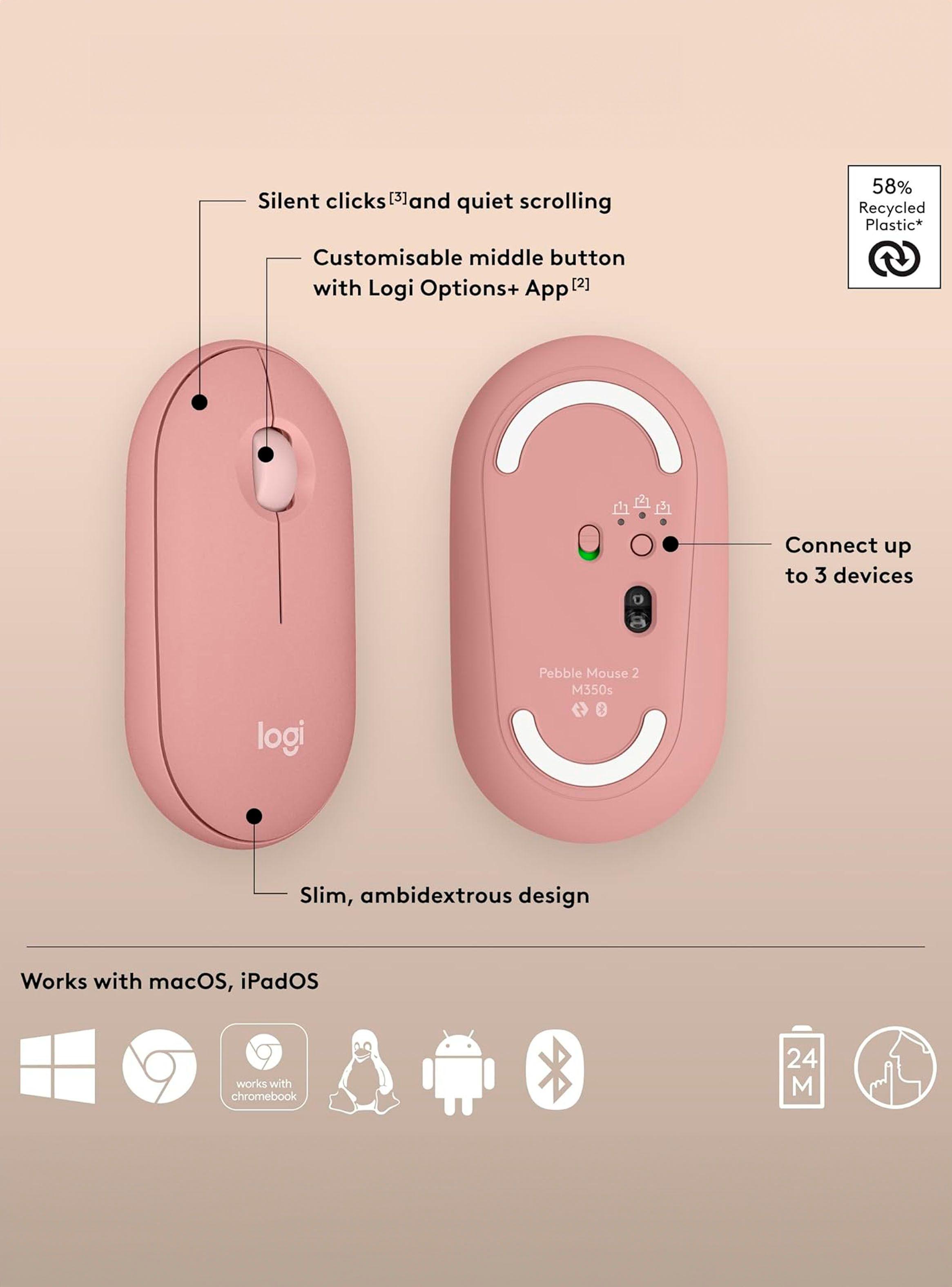 Mouse Inalambrico Bluetooth Logitech Pebble 2 M350s Rosado-2