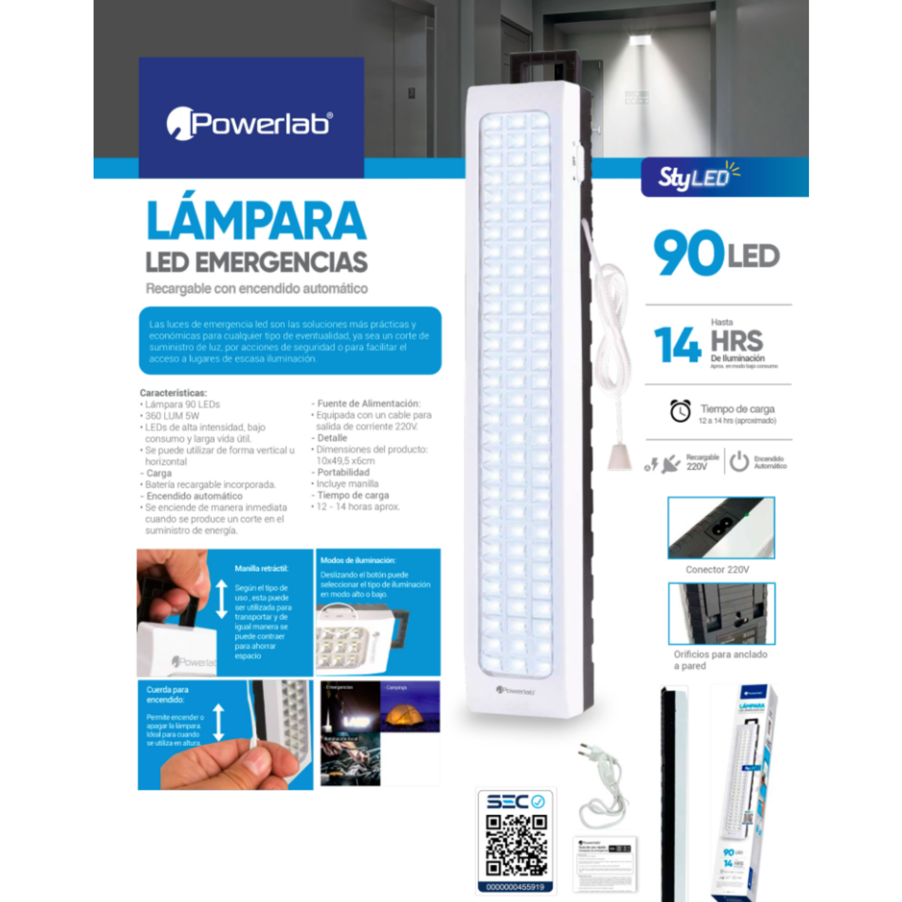 Lampara De Emergencia 90 LED Led Alta Iluminación-4