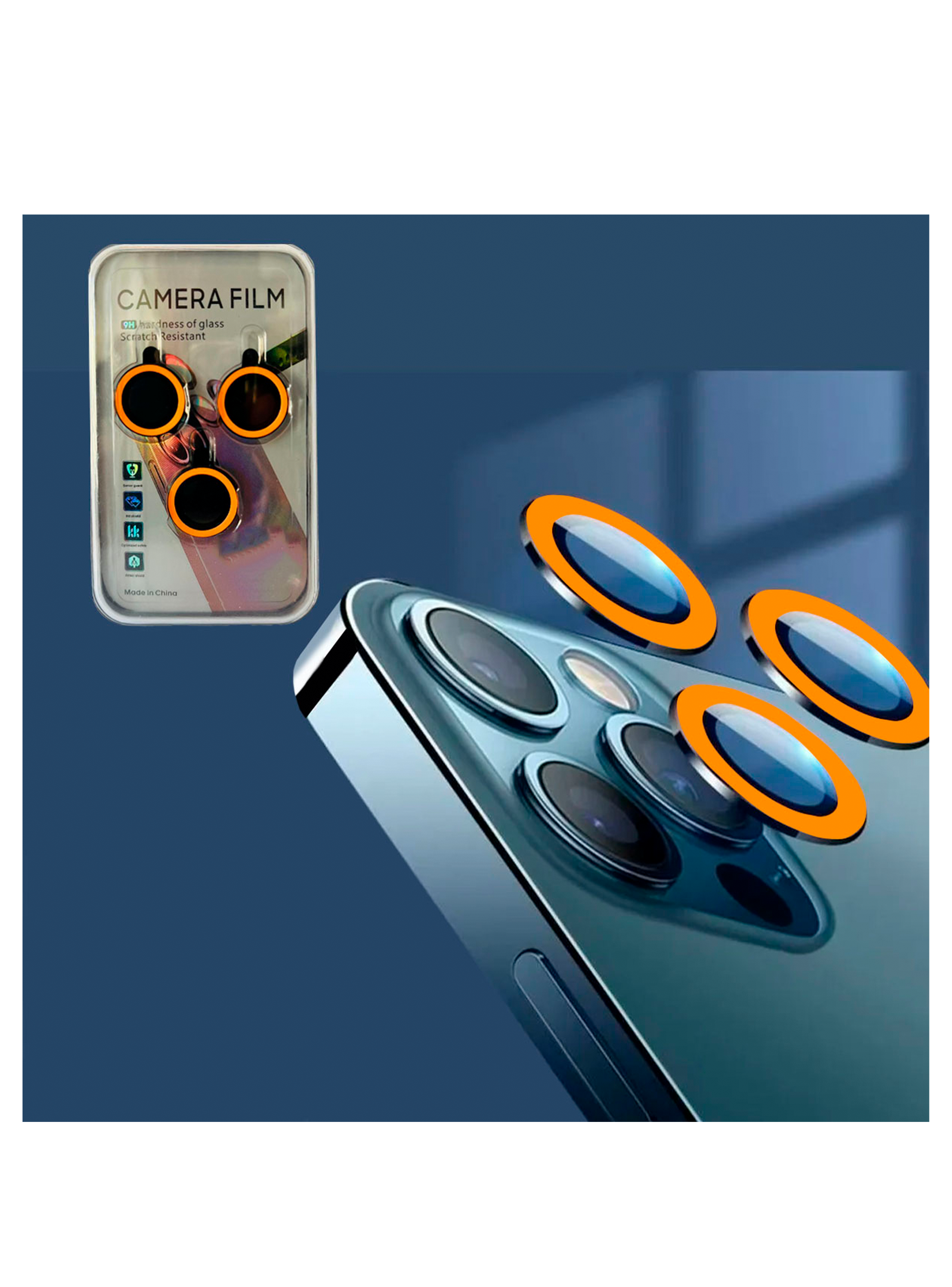Protector de Lentes de Camara Para iPhone 14 / 14 Plus Fluor Naranja-3