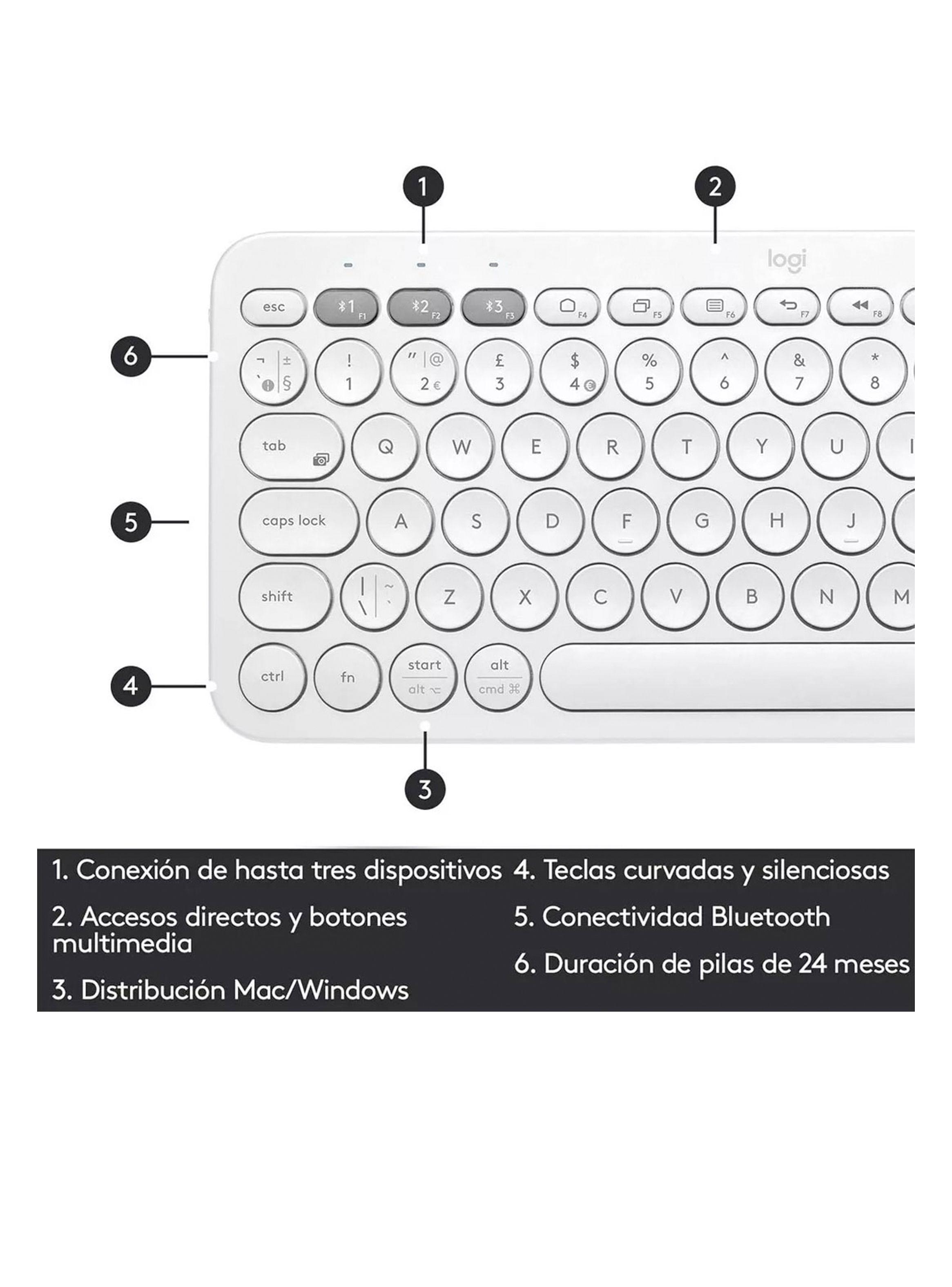 Teclado Logitech Bluetooth Multi-Device K380 Blanco-2