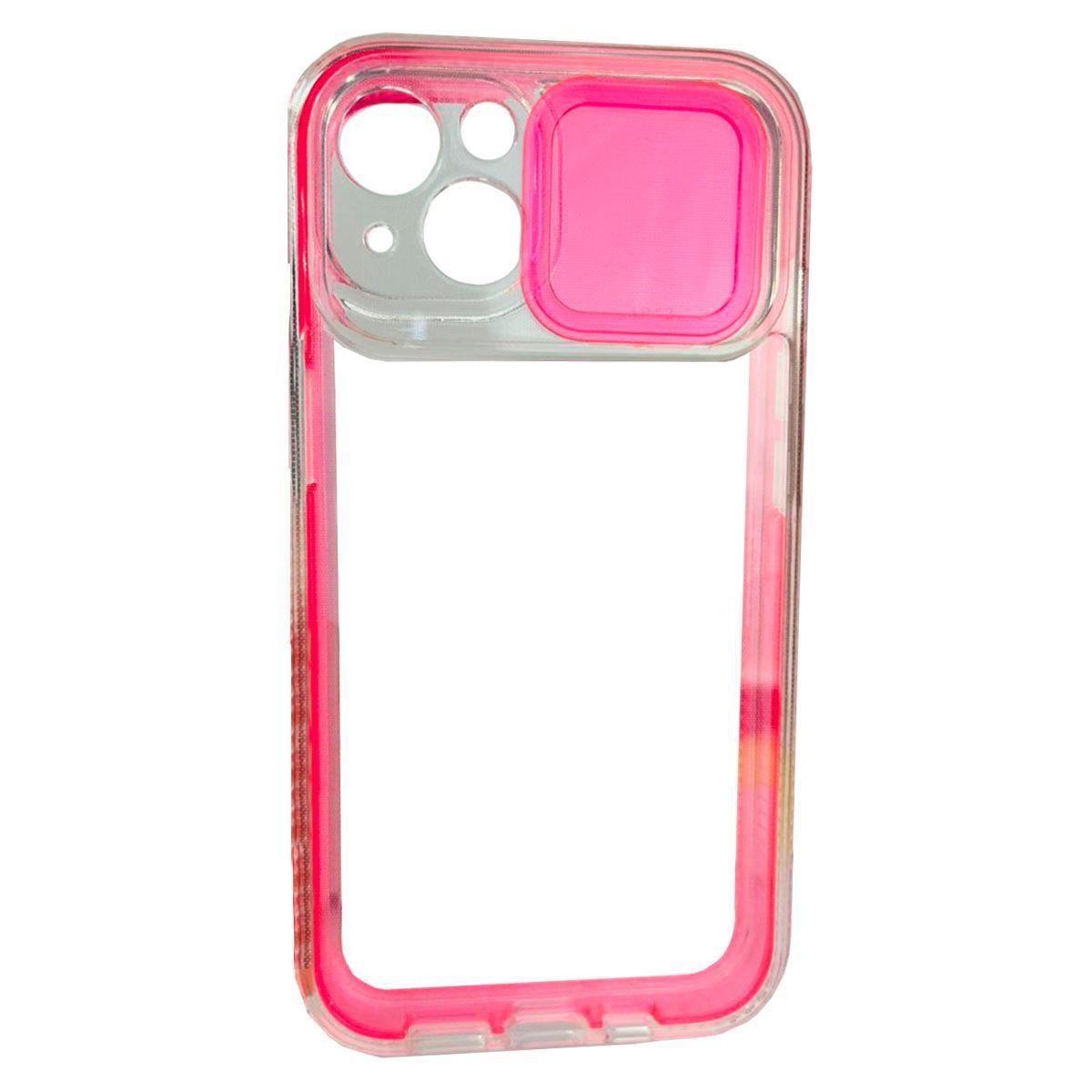 Carcasa Para iPhone 13 Transparente 360° Borde Color Fluor Rosa-0