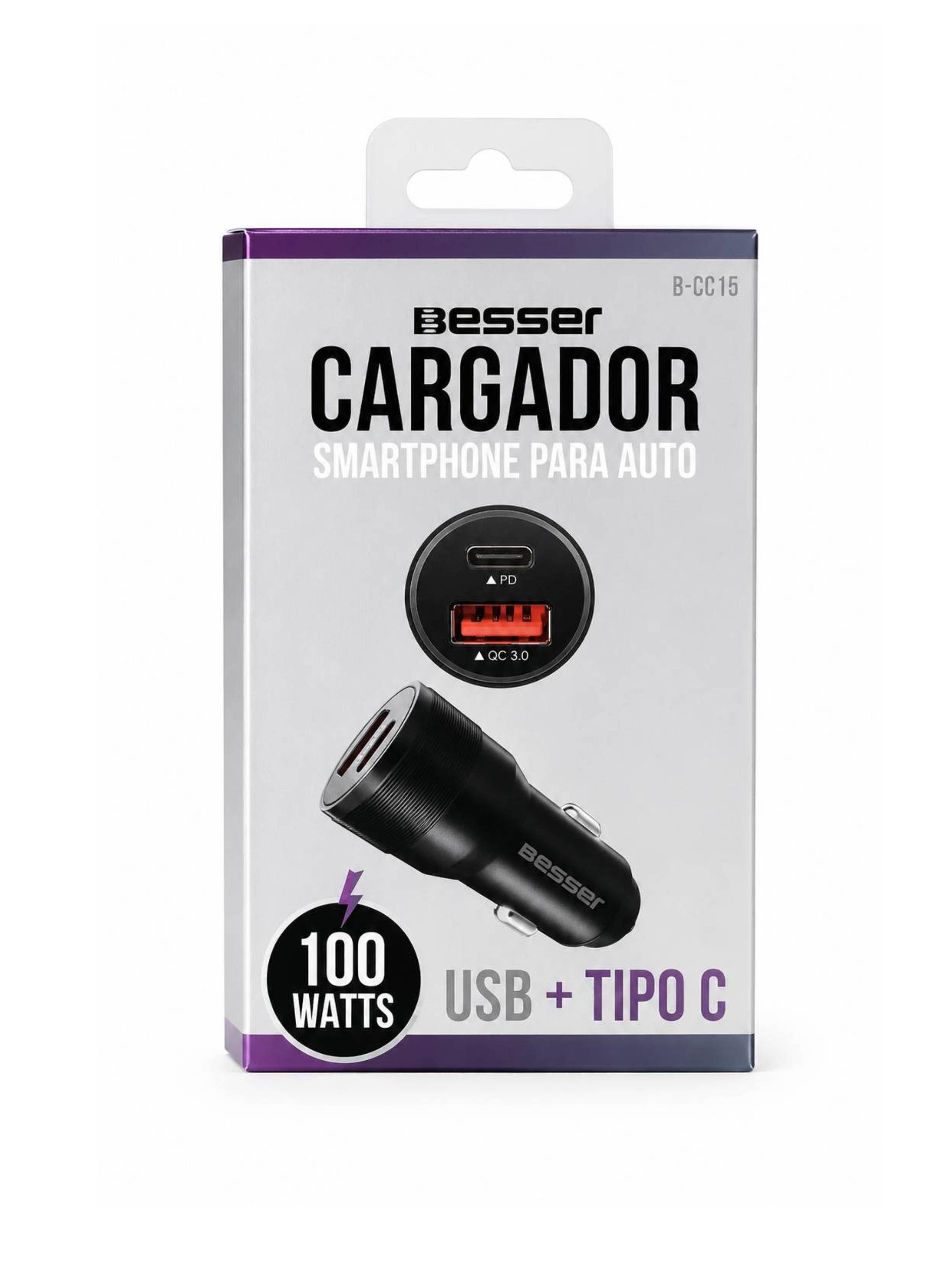 Cargador De Auto 100w Dual Usb USB-C Carga Super Rapida-2