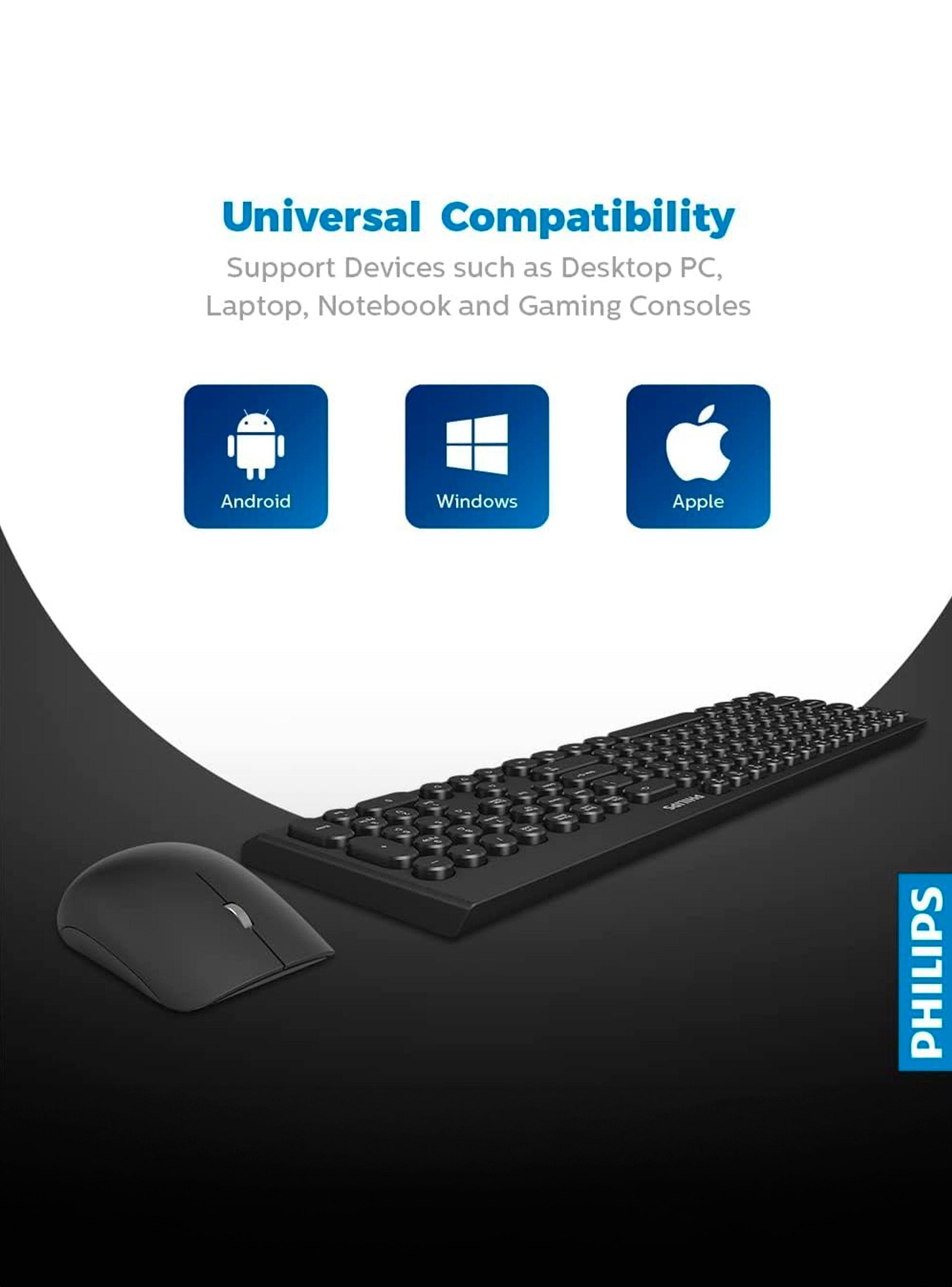 Kit De Teclado Y Mouse Inalambricos Combo Philips C323 Negro-1