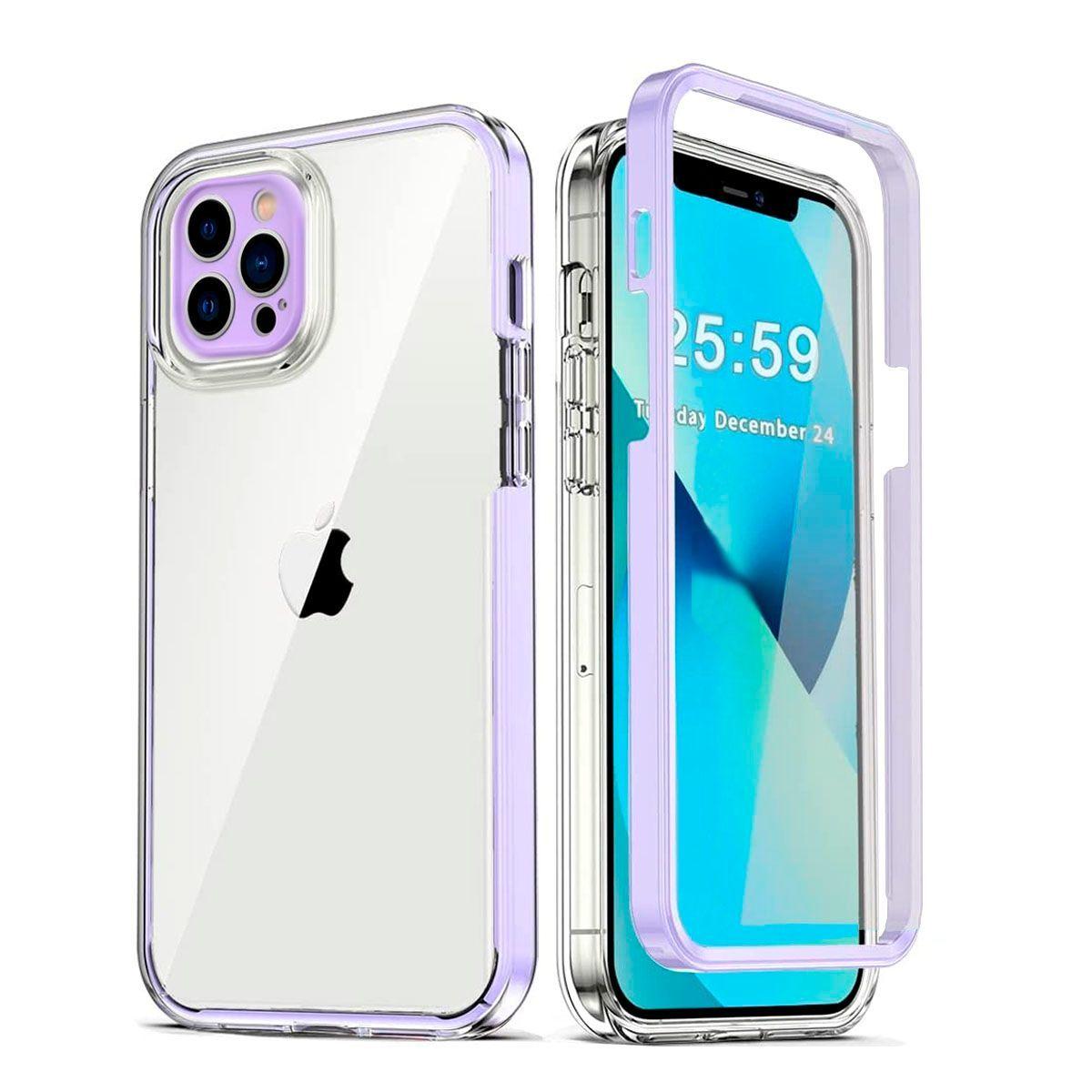 Carcasa Para iPhone 13 Transparente 360° Borde Lila-0
