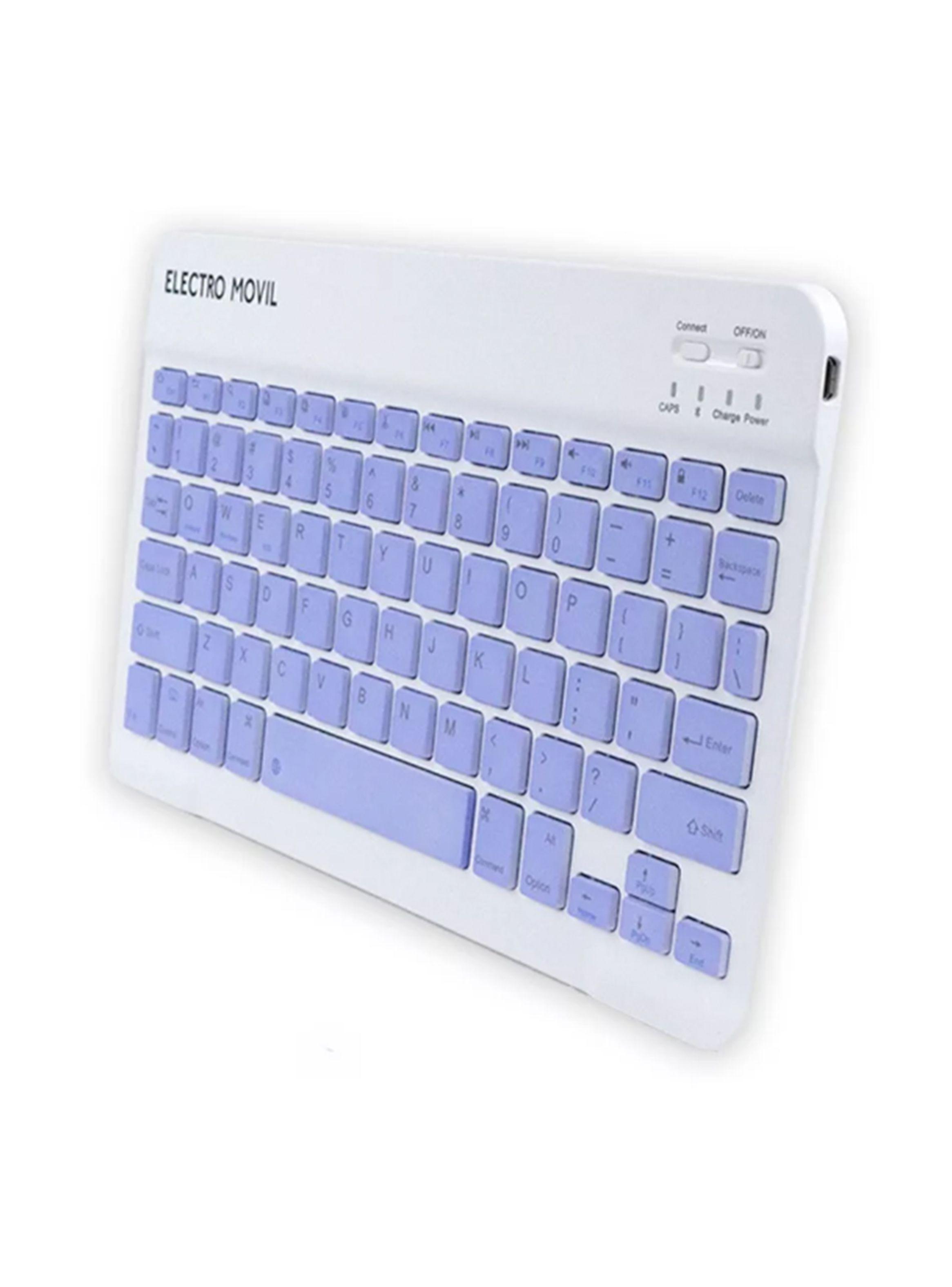 Combo Teclado Mouse Inalambrico Bluetooth iPad Tablet Lila-4