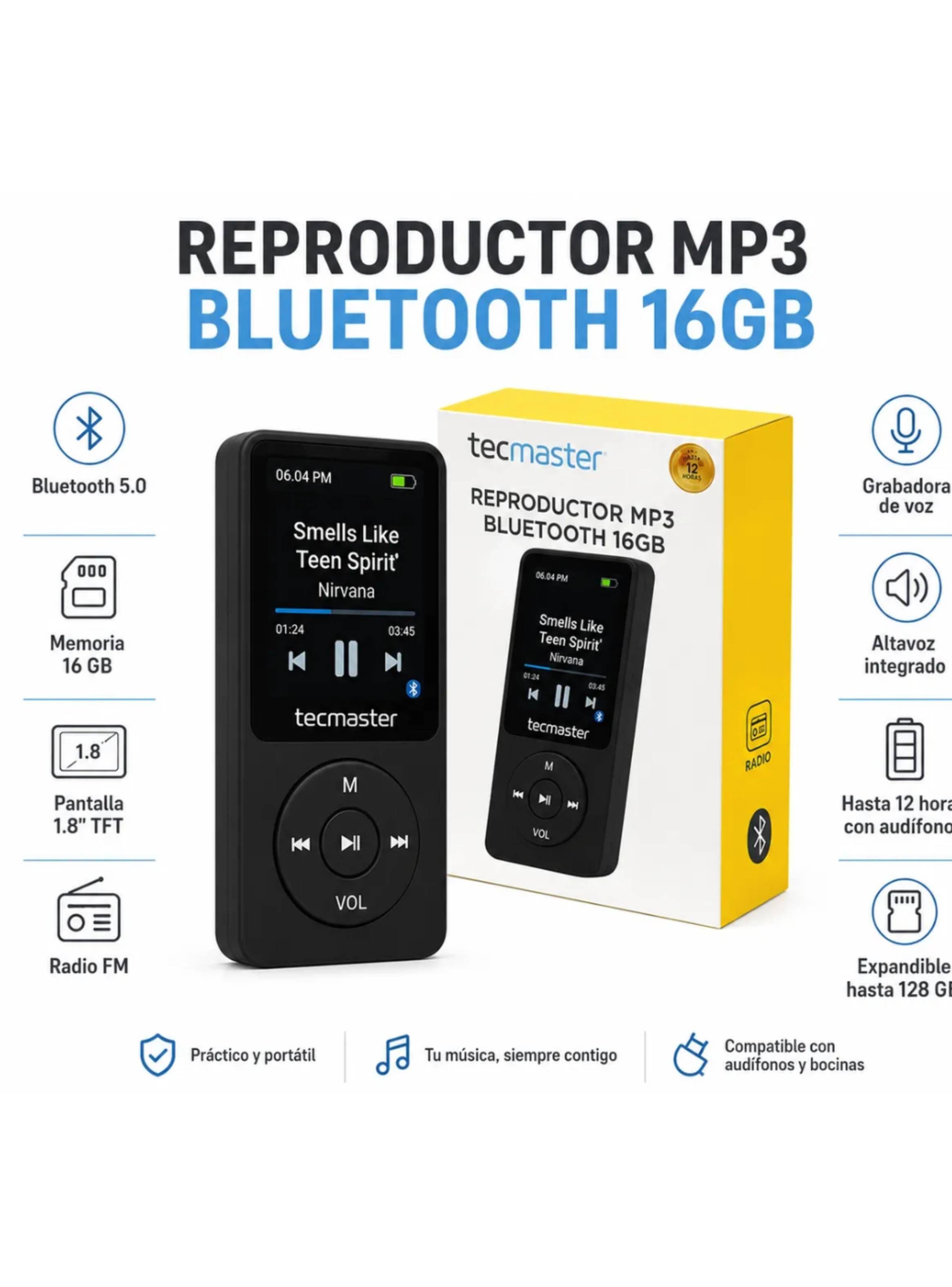 Reproductor MP3 Bluetooth 16GB Con Altavoz FM-4