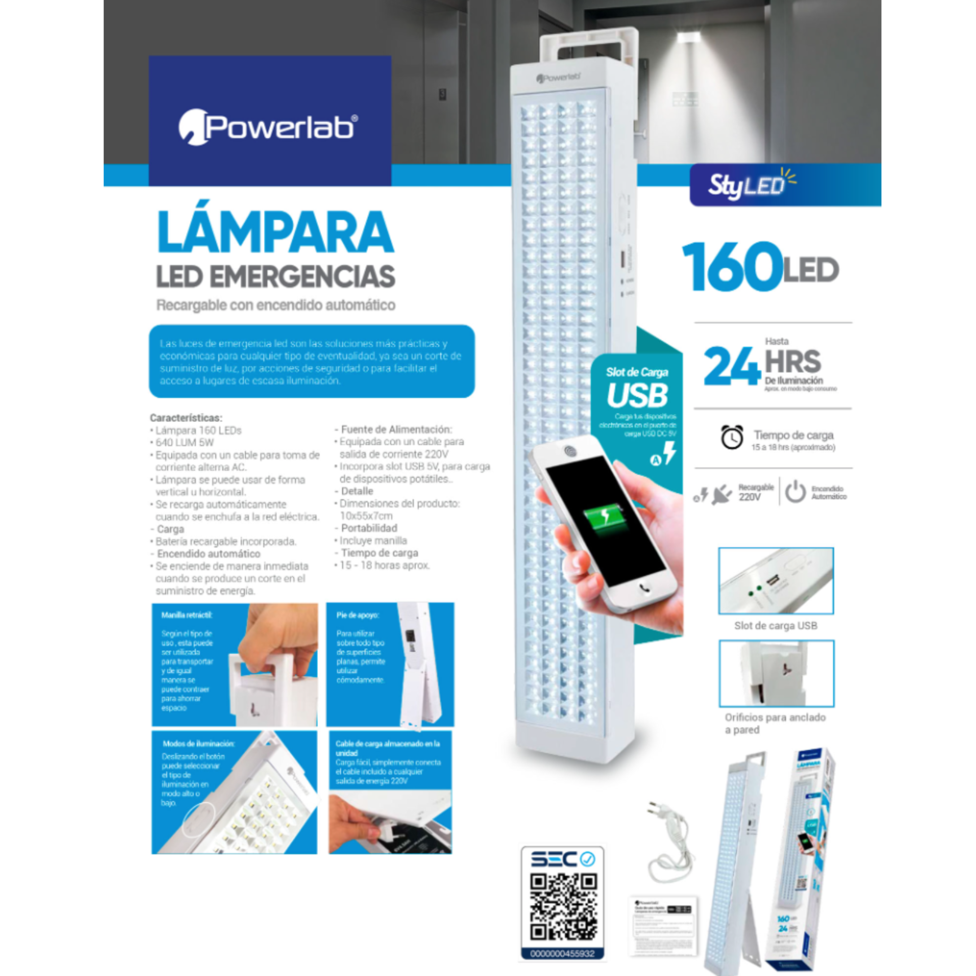 Lampara De Emergencia De 160 Led Recargable Alta Iluminación-4