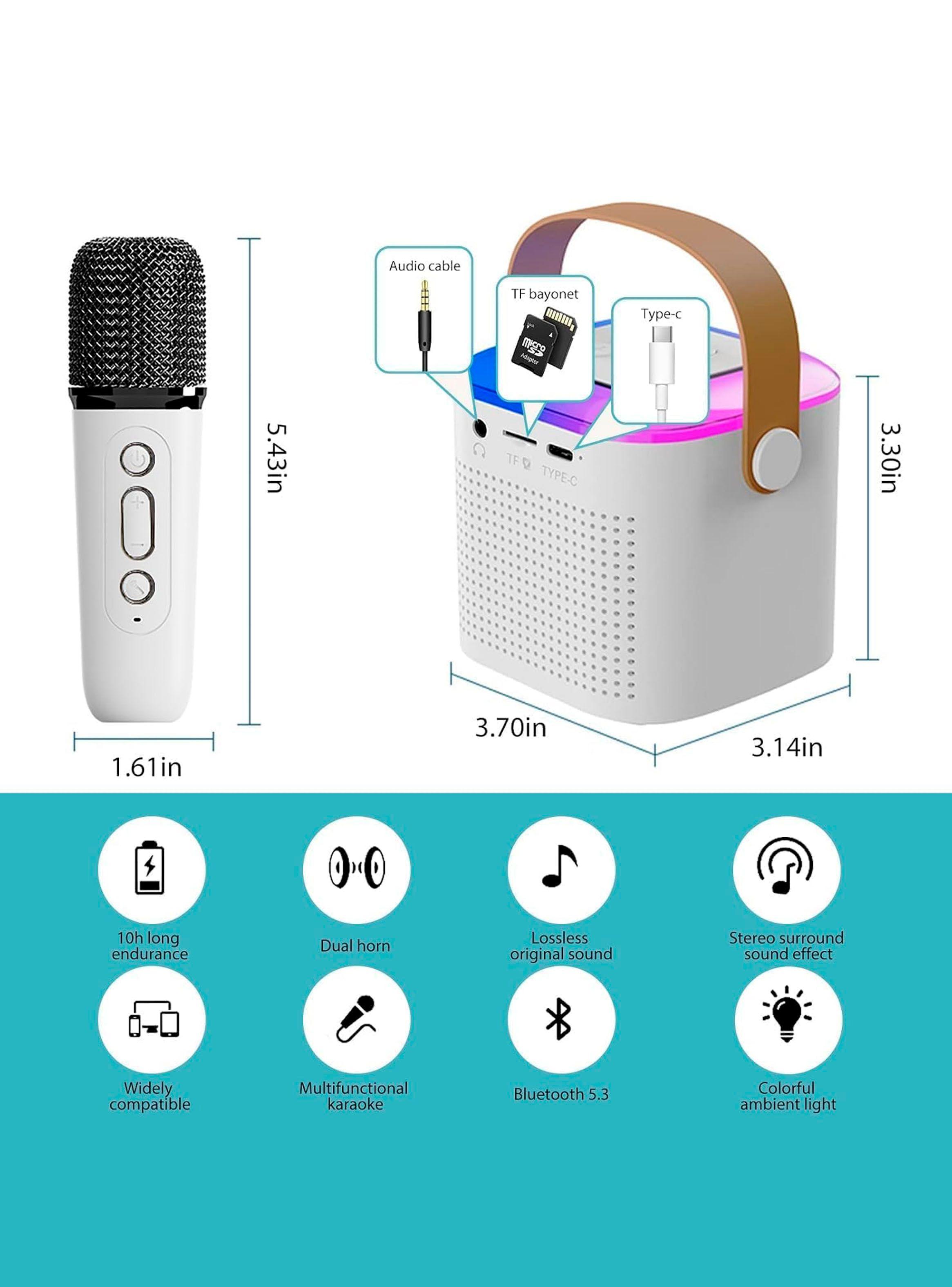 Parlante Bluetooth Portatil Karaoke Luces RGB AP02101 Blanco-2