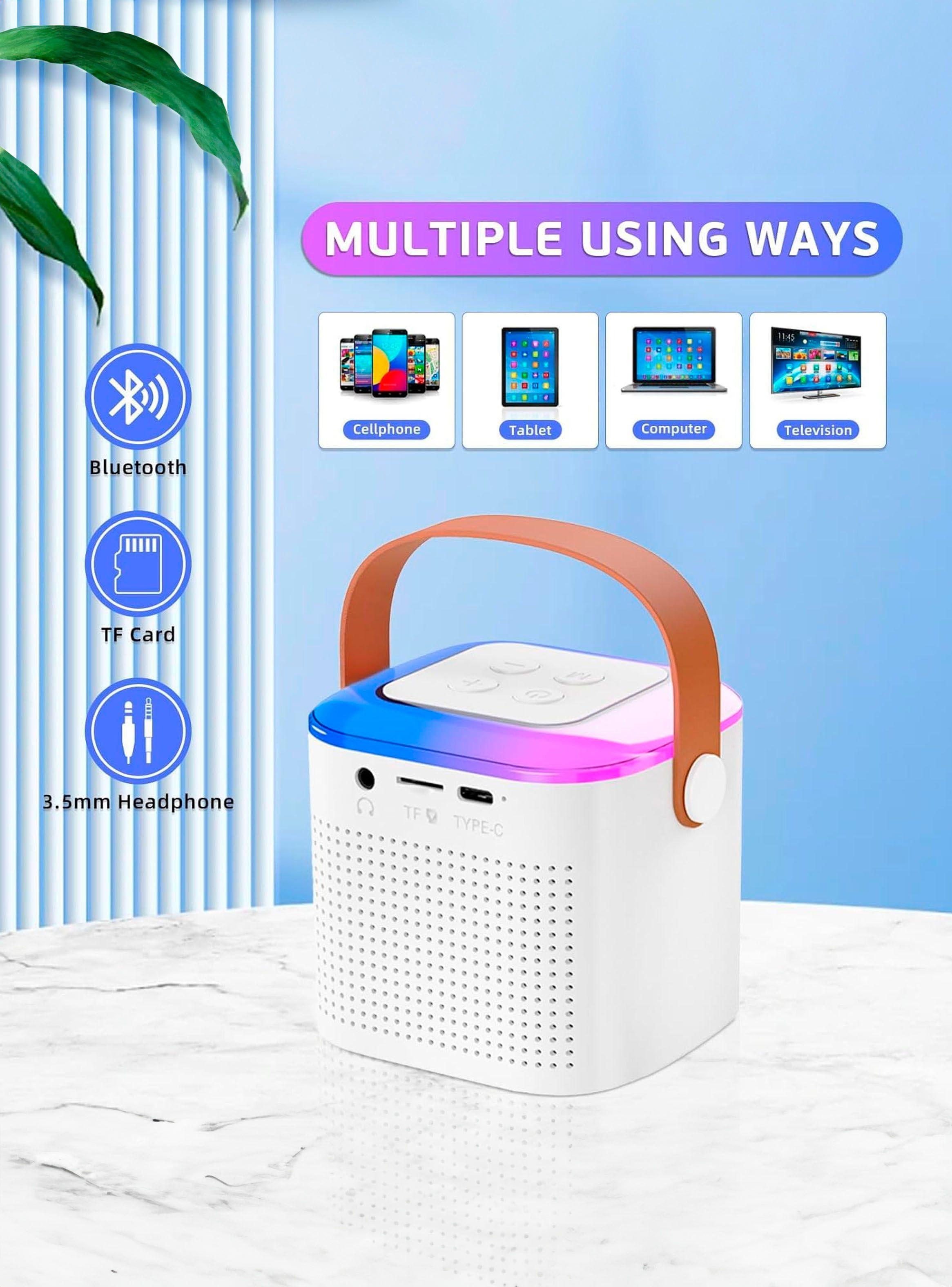 Parlante Bluetooth Portatil Karaoke Luces RGB AP02101 Blanco-3