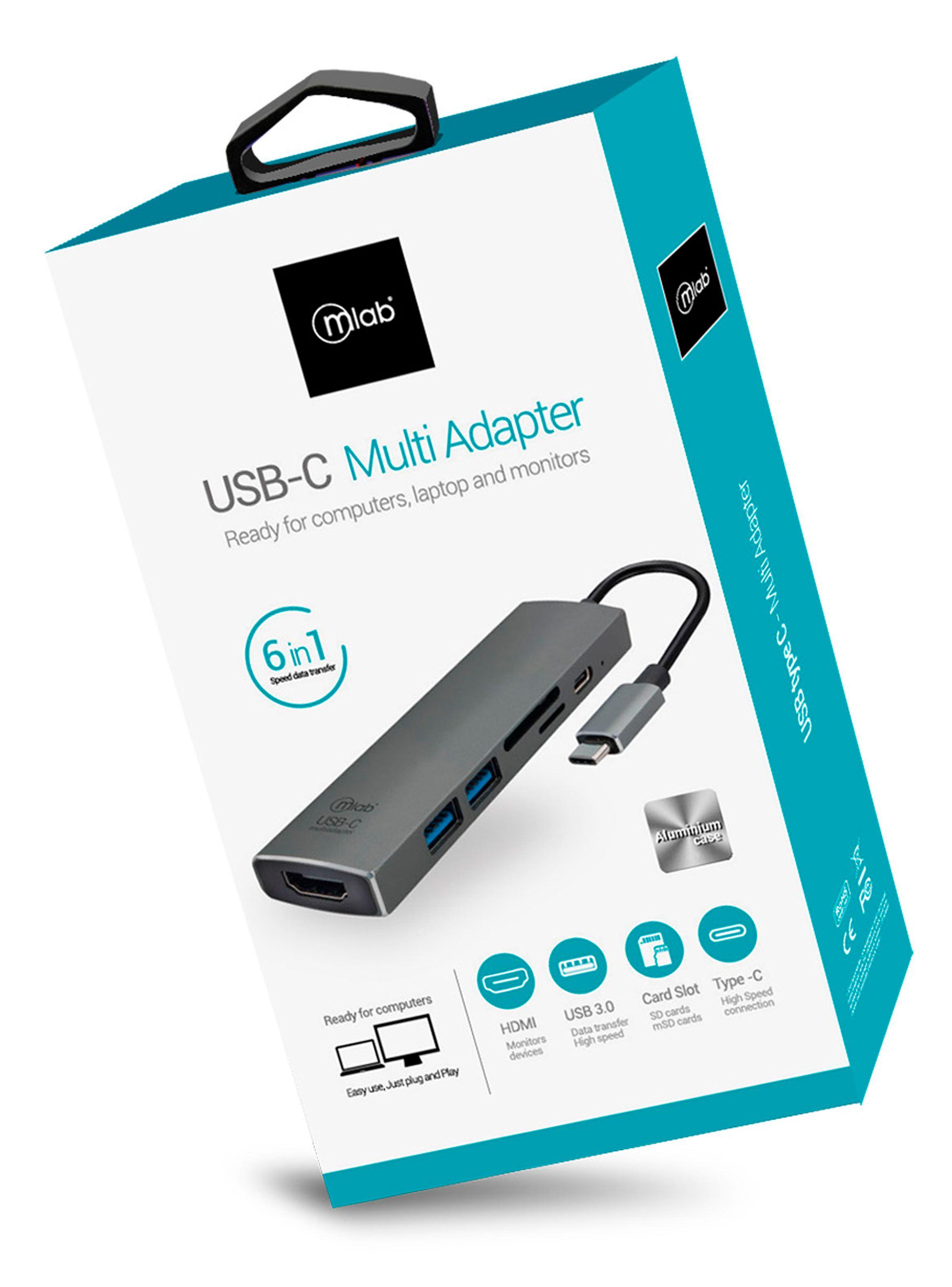 Adaptador OTG USB-C 6 En 1 Microlab HDMI 4k+Usb3.0+SD+TF+PD-3