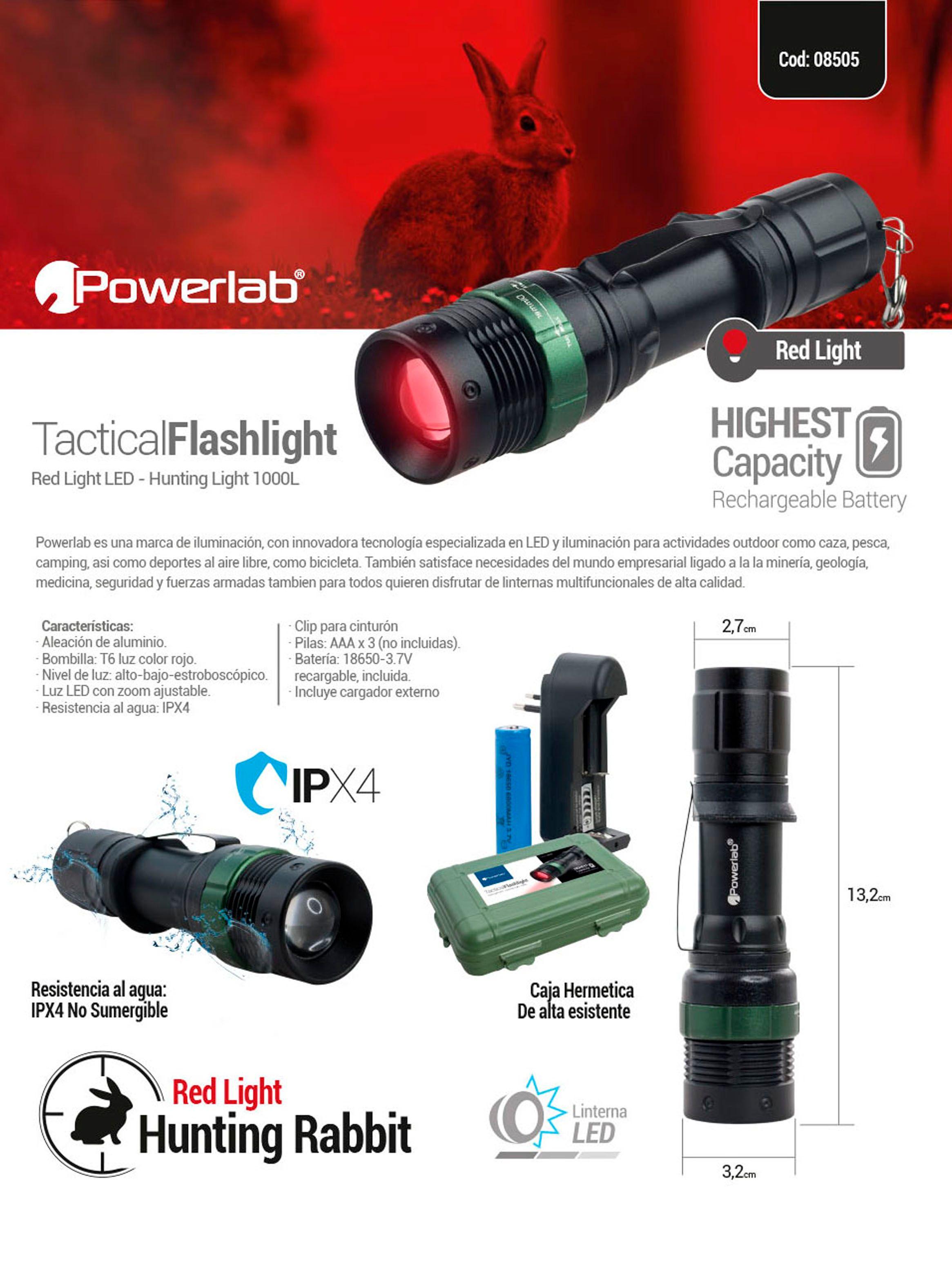Linterna Powerlab Led Tactica Zoom 1000 Lm Luz Roja 8505-5