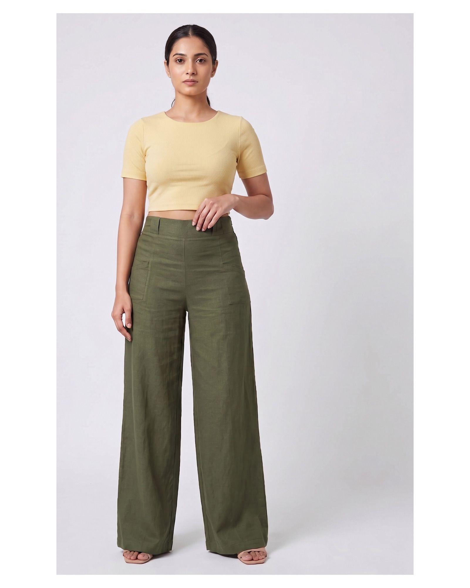 Pantalon Mujer Pretina Elasticada Verde ACOCO-3