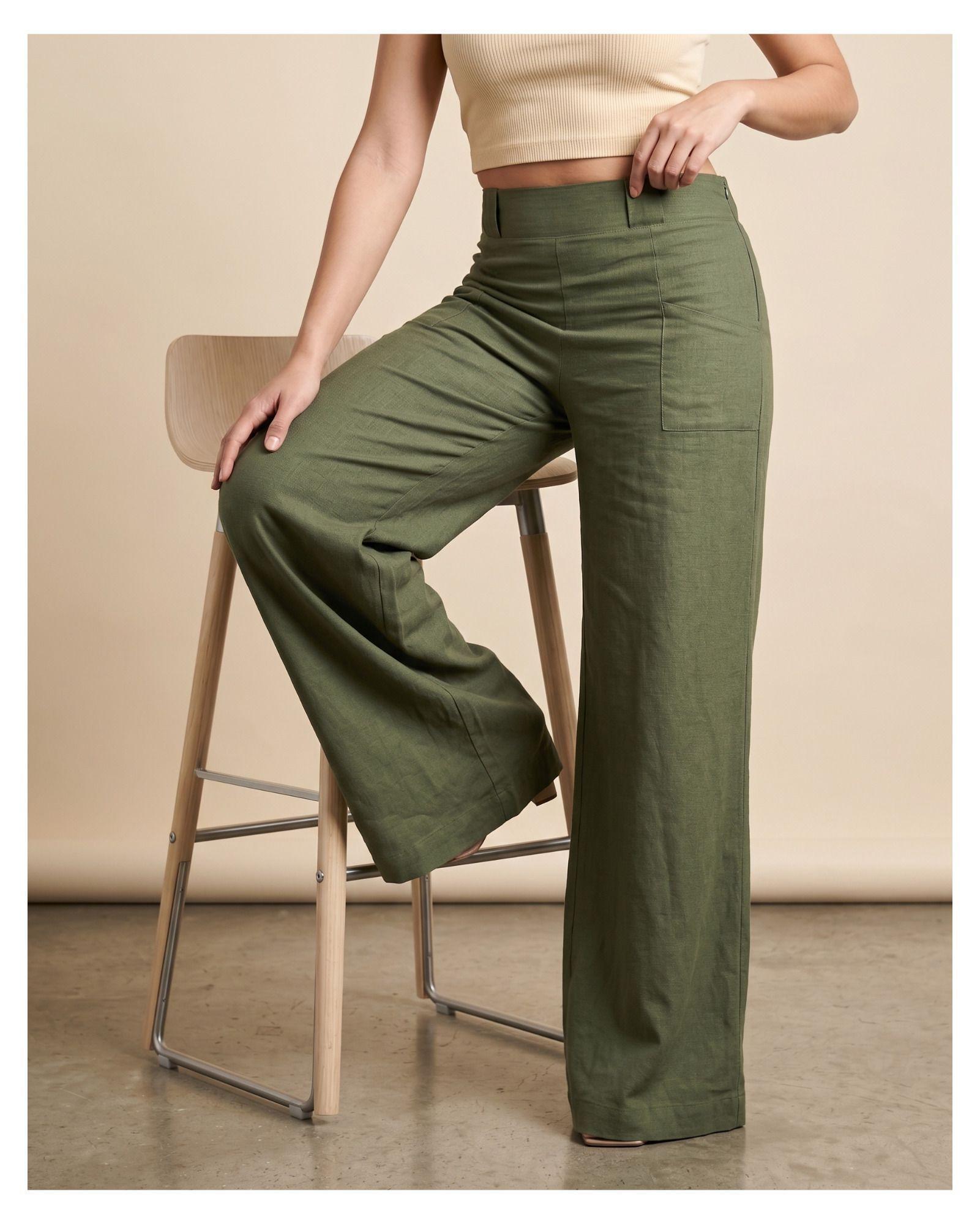 Pantalon Mujer Pretina Elasticada Verde ACOCO-4