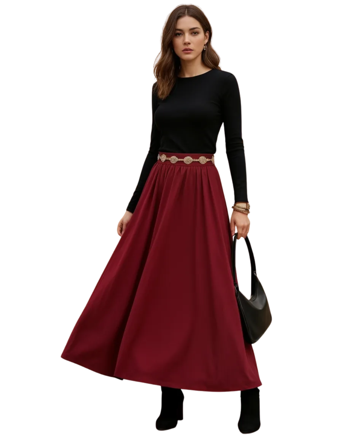 Falda Larga Mujer Vino Boho-2