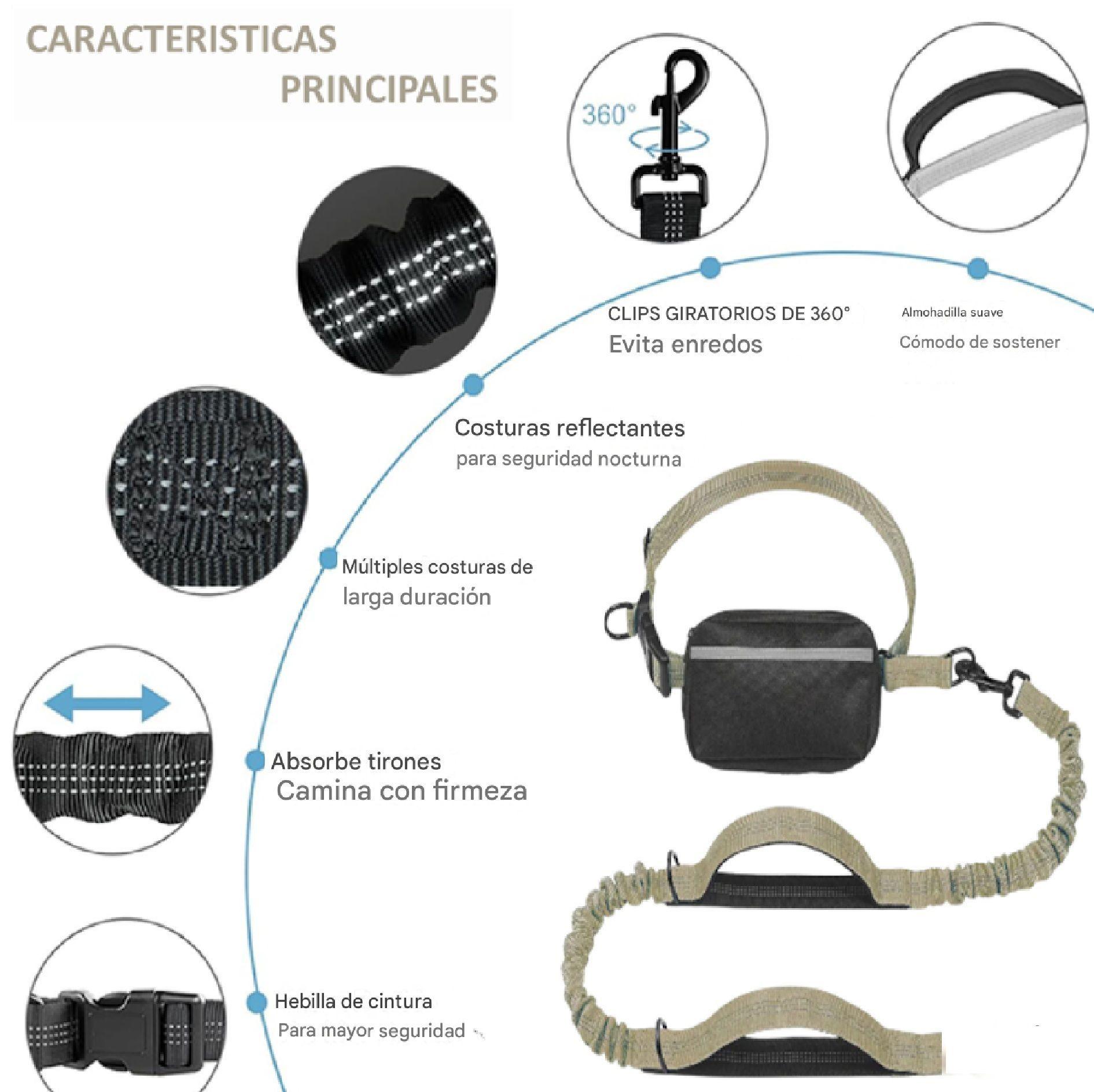 Correa Perro Mascotas Manos Libres Multifuncional Resistente Paseo Larga Reforzada Anti Tirones-3