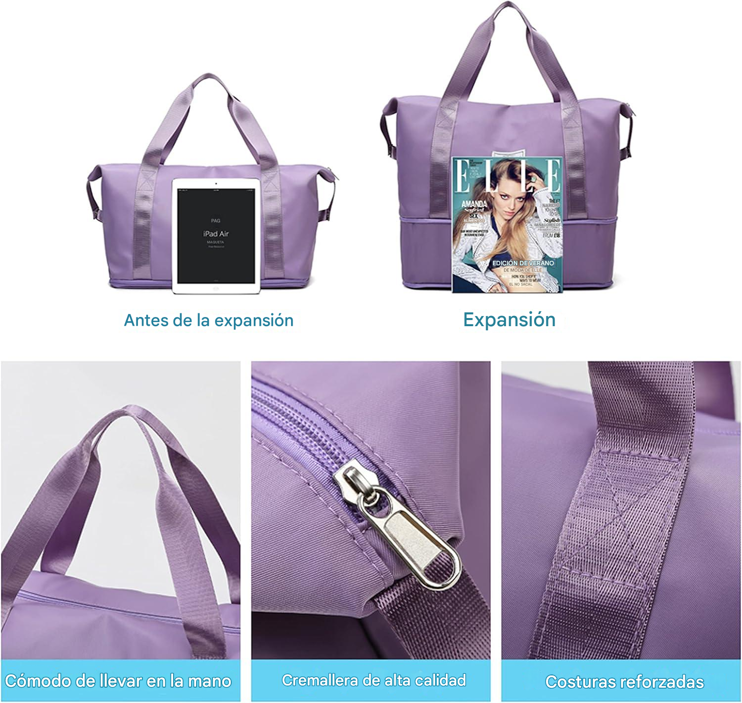 Bolso Mujer Deportivo Cartera Viaje Equipaje Mano Expansible Gym Tote Bag Daily -5