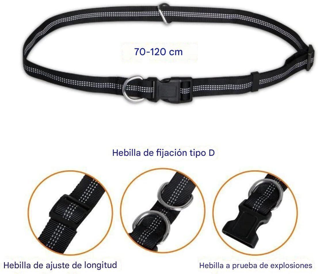 Correa Perros Manos Libres Larga Resistente Cinturon Mascota Negro Con Verde-2