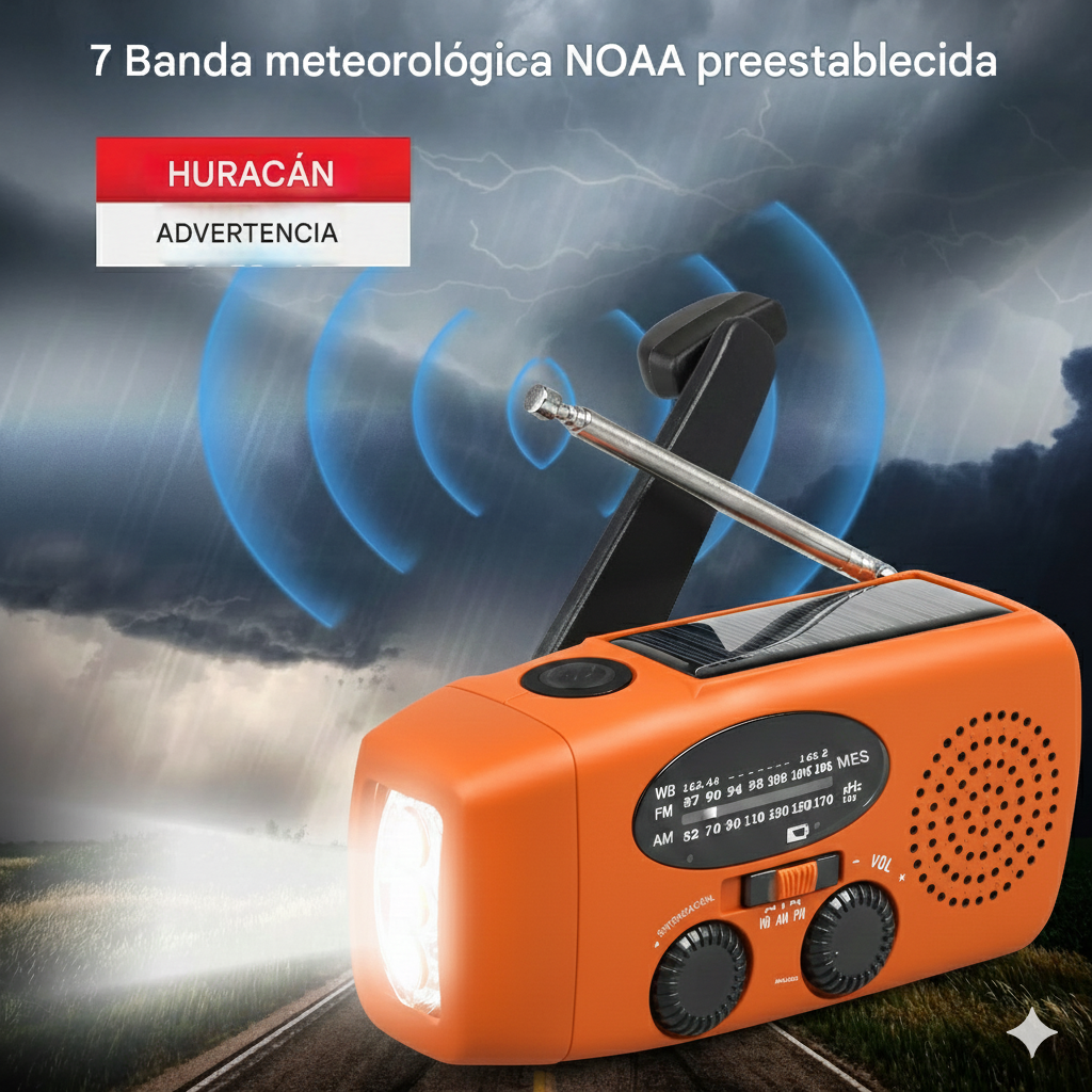 Radio Portatil AM FM Meteorologico Emergencia Recargable Solar Dinamo Linterna USB SOS-5