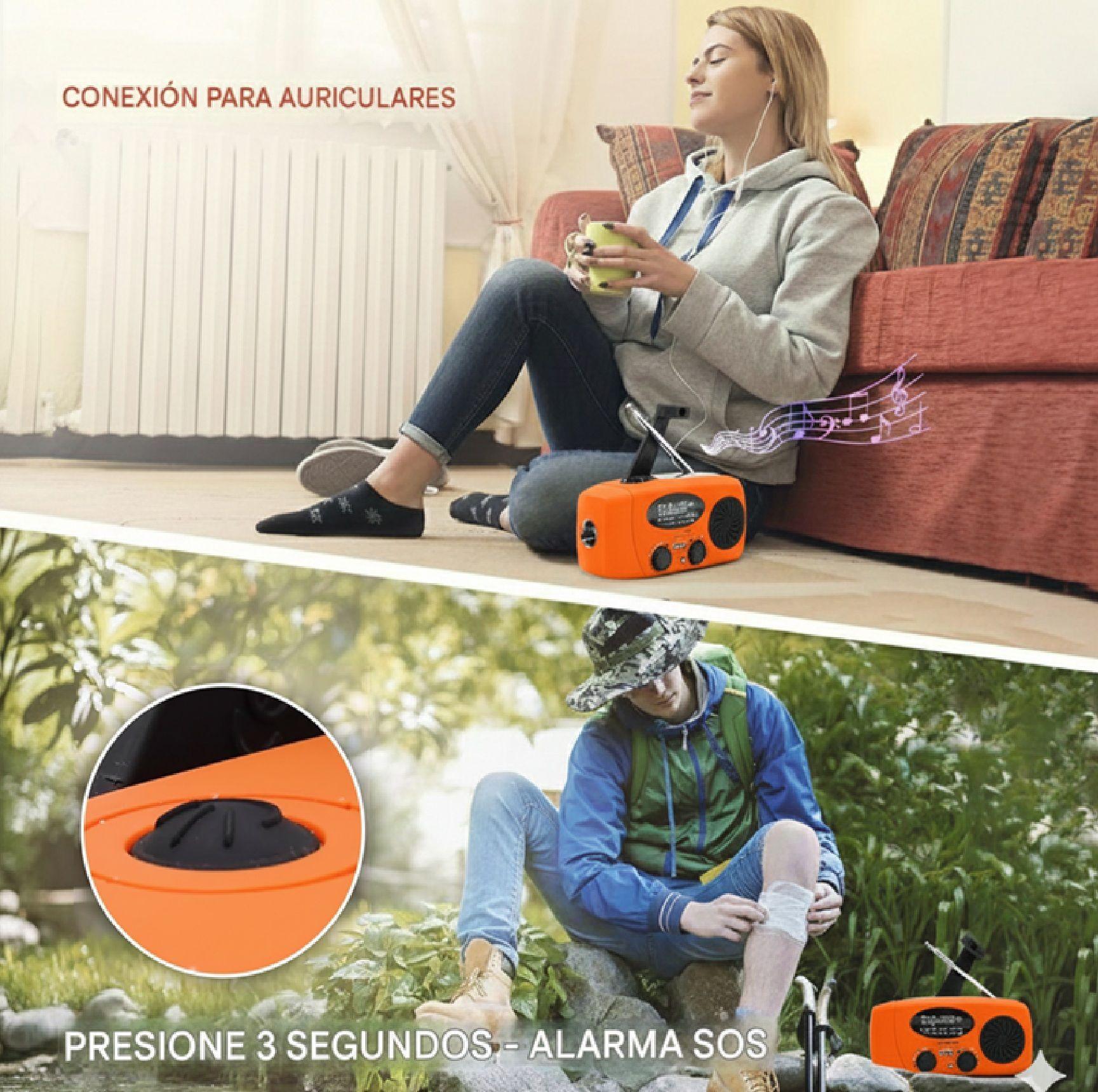 Radio Portatil AM FM Meteorologico Emergencia Recargable Solar Dinamo Linterna USB SOS-7