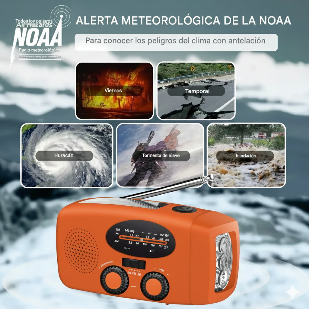 Radio Portatil AM FM Meteorologico Emergencia Recargable Solar Dinamo Linterna USB SOS-8