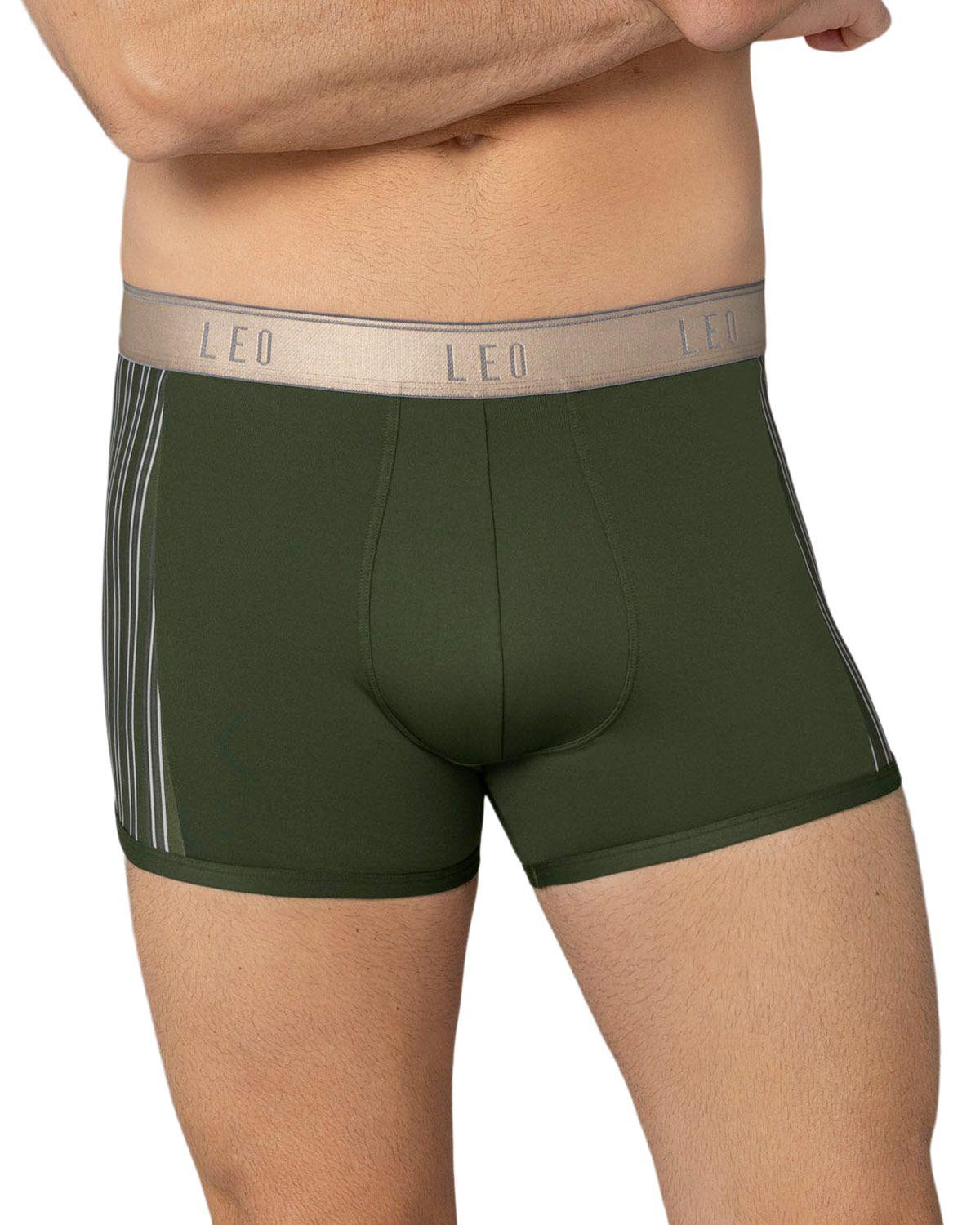 Leo Boxer Masculino Corto 033127 Verde Elástico Dorado-0